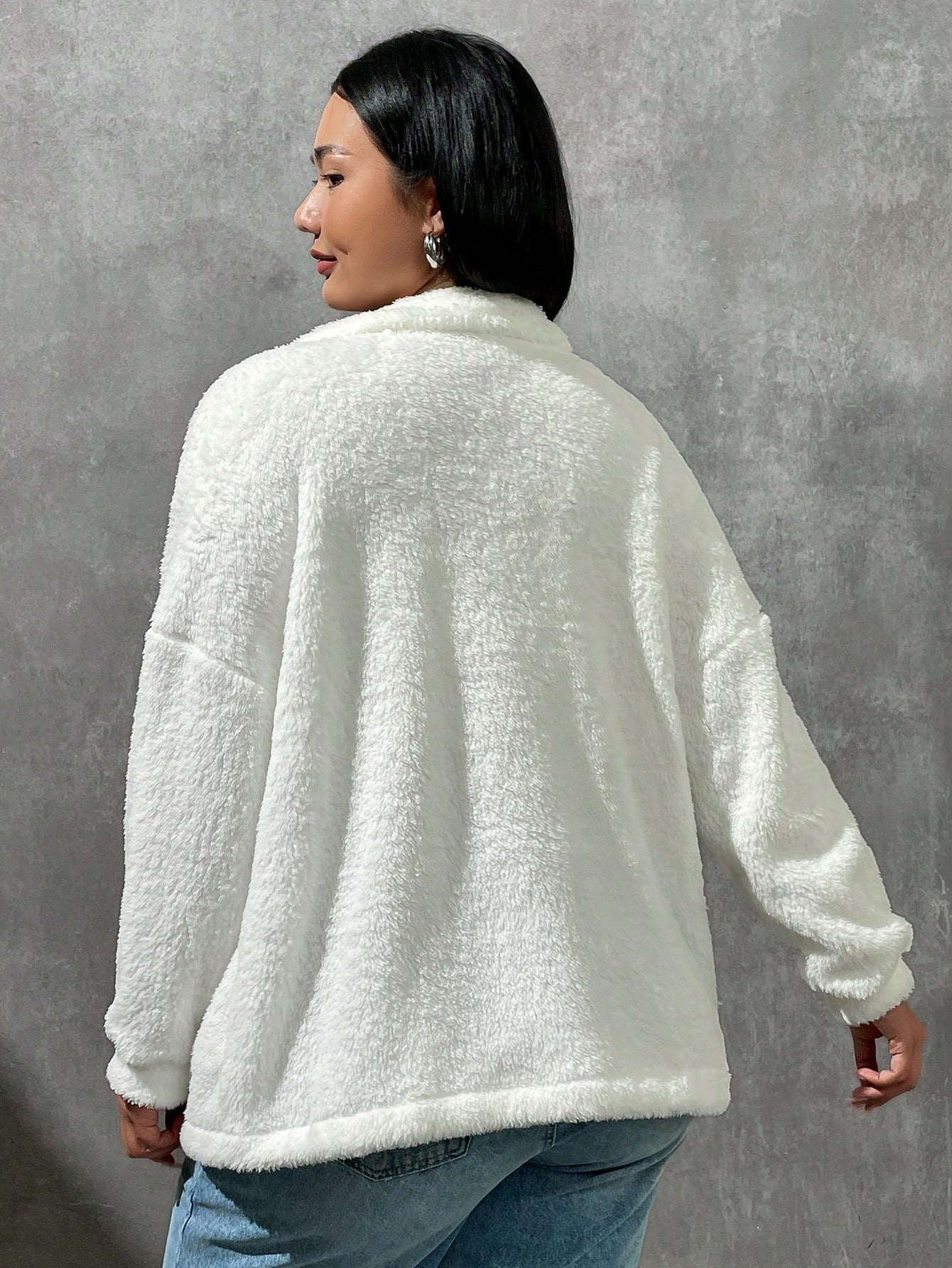 EZwear Plus Drop Shoulder Zip Up Teddy Coat