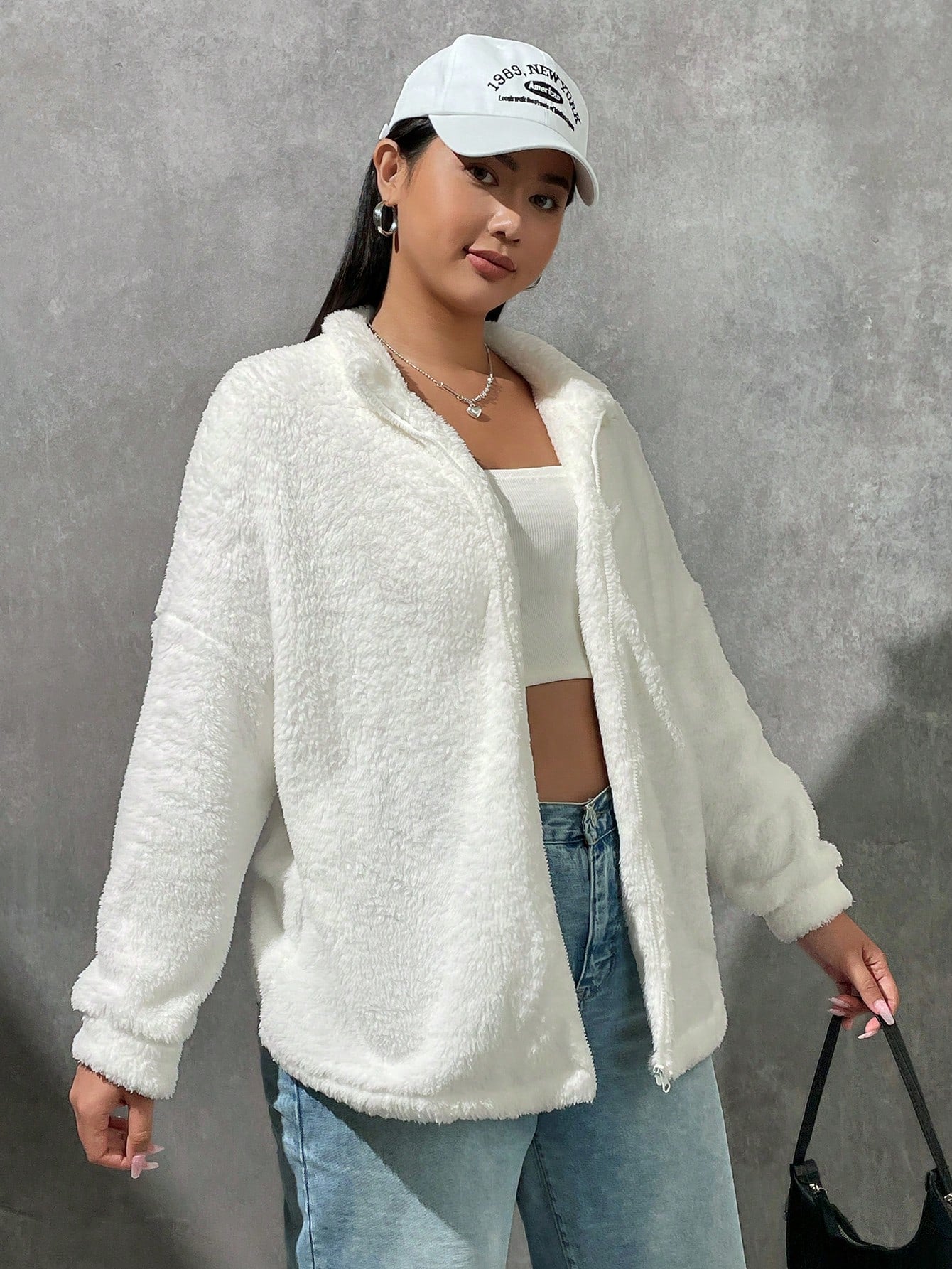 EZwear Plus Drop Shoulder Zip Up Teddy Coat