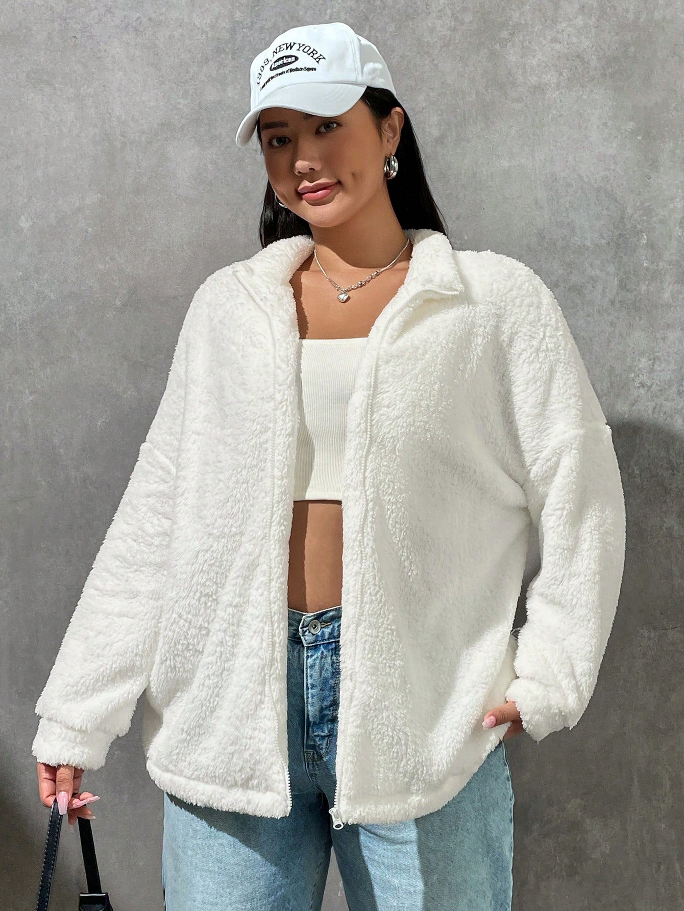 EZwear Plus Drop Shoulder Zip Up Teddy Coat