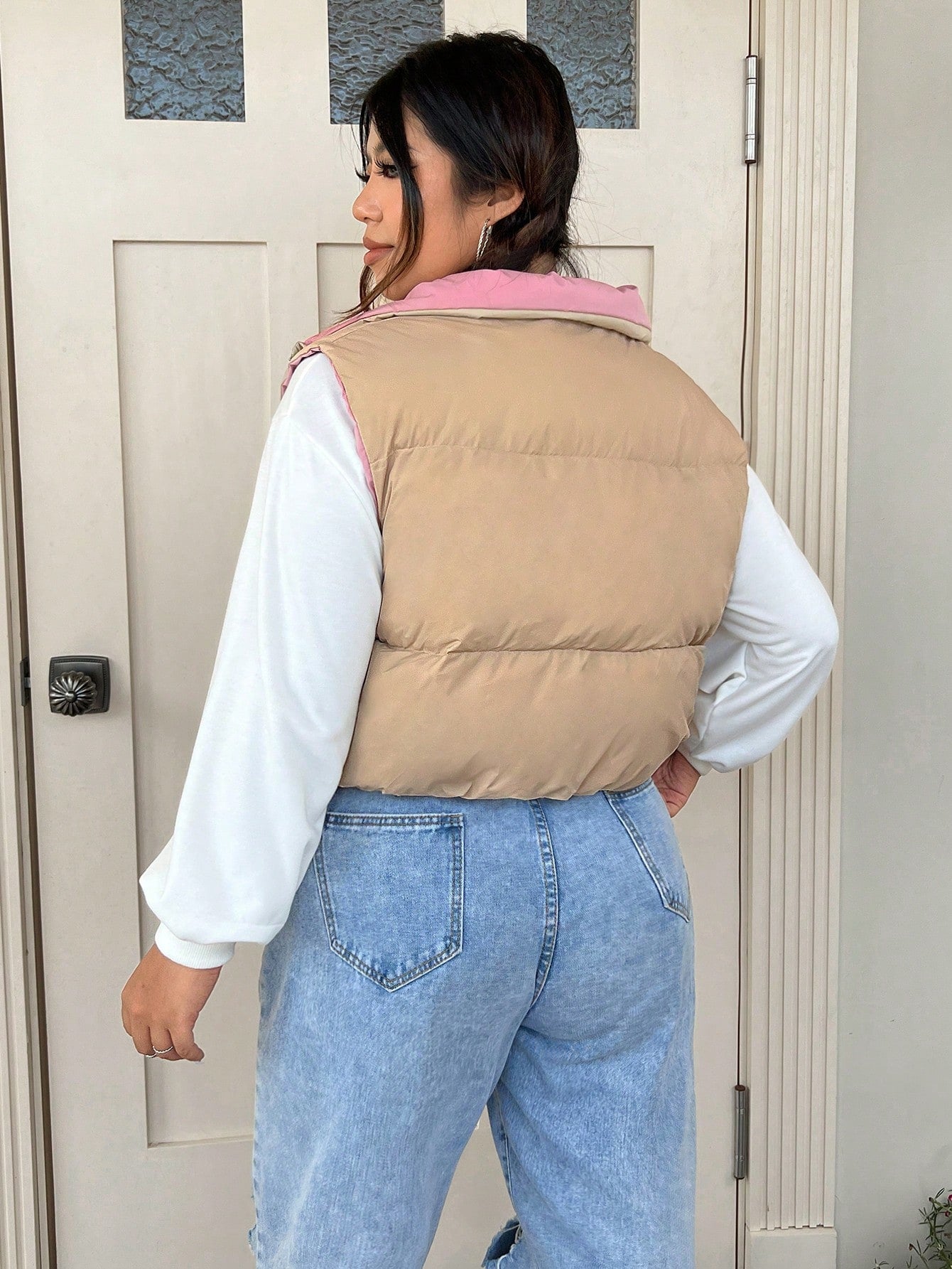 Qutie Plus Drawstring Hem Zipper Vest Puffer Coat