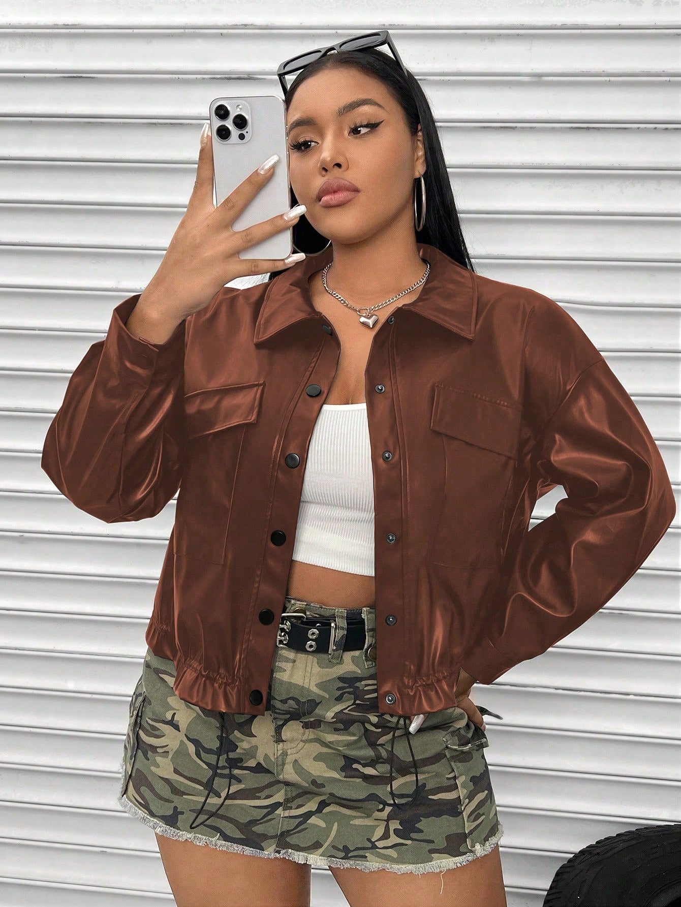 Coolane Plus Flap Pocket Drop Shoulder PU Leather Jacket