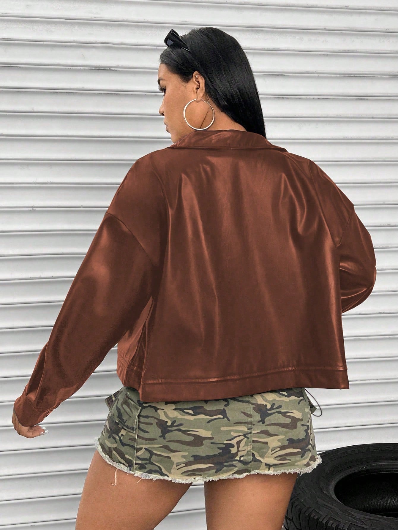 Coolane Plus Flap Pocket Drop Shoulder PU Leather Jacket