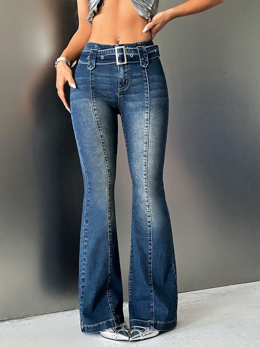 ICON Seam Front Belted Flare Leg Jeans