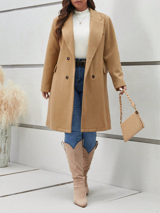 Frenchy Plus Lapel Neck Double Breasted Overcoat