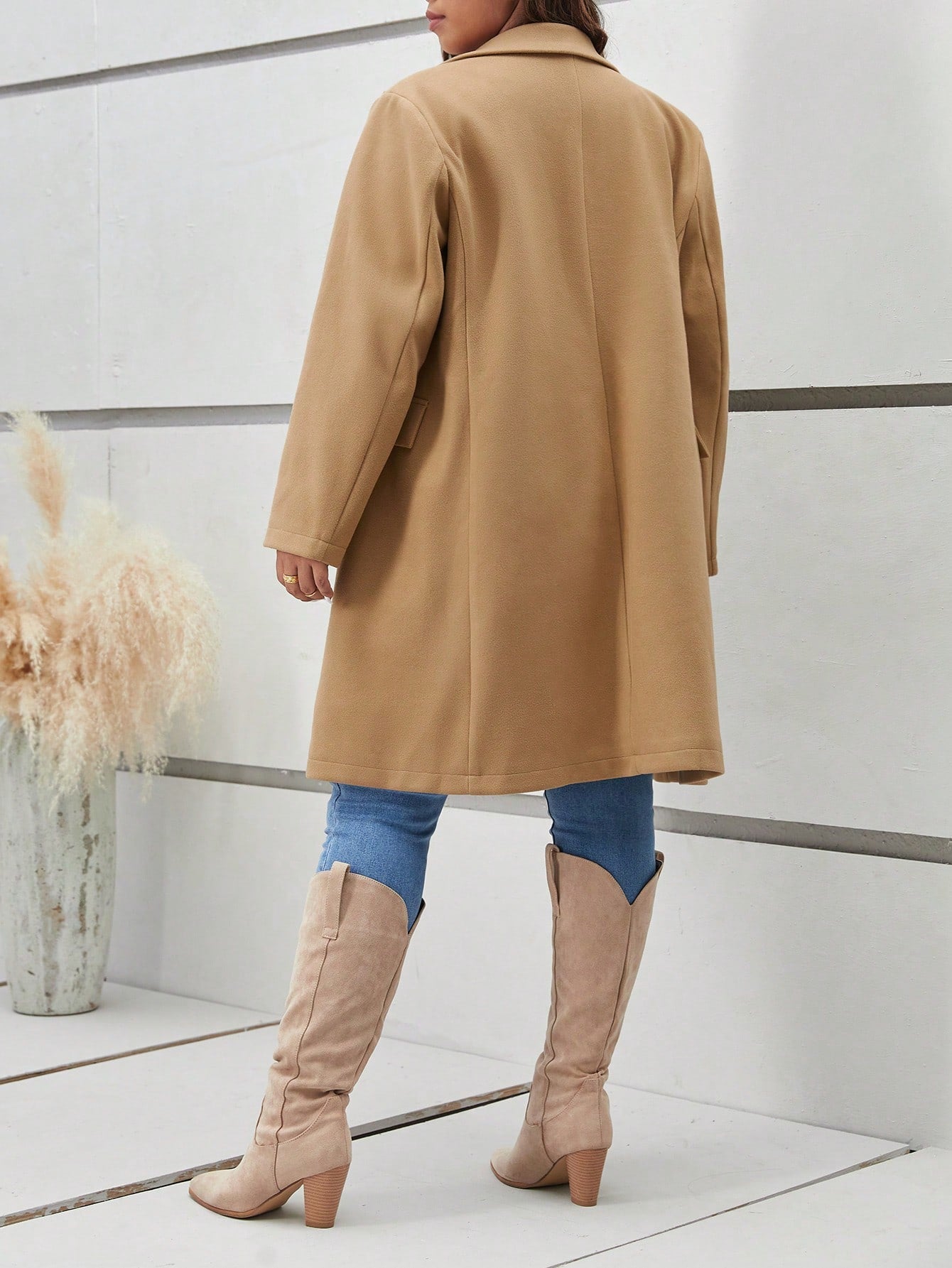 Frenchy Plus Lapel Neck Double Breasted Overcoat