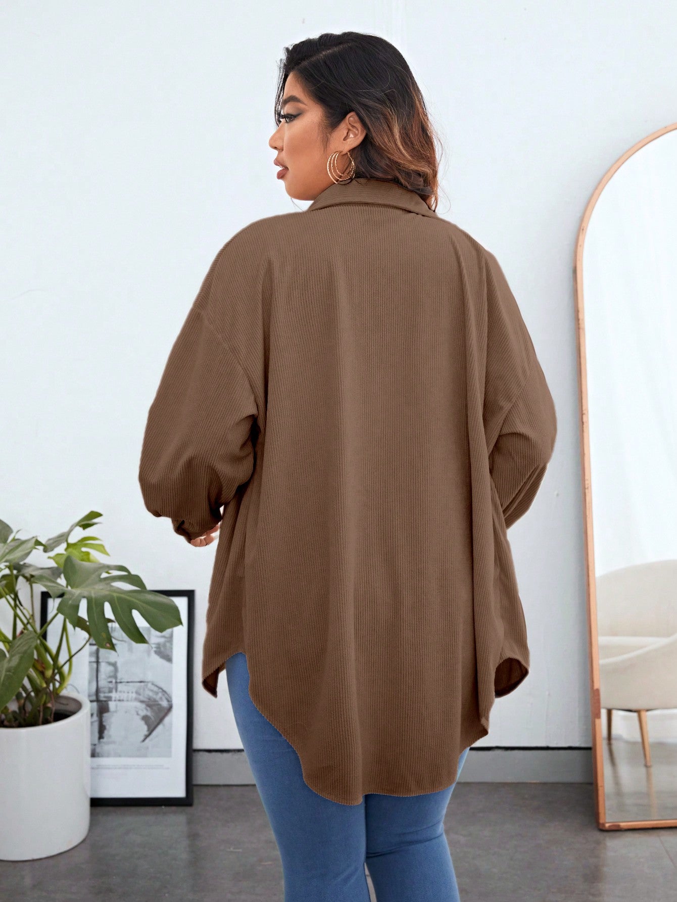 Essnce Plus Flap Pocket Drop Shoulder Corduroy Coat