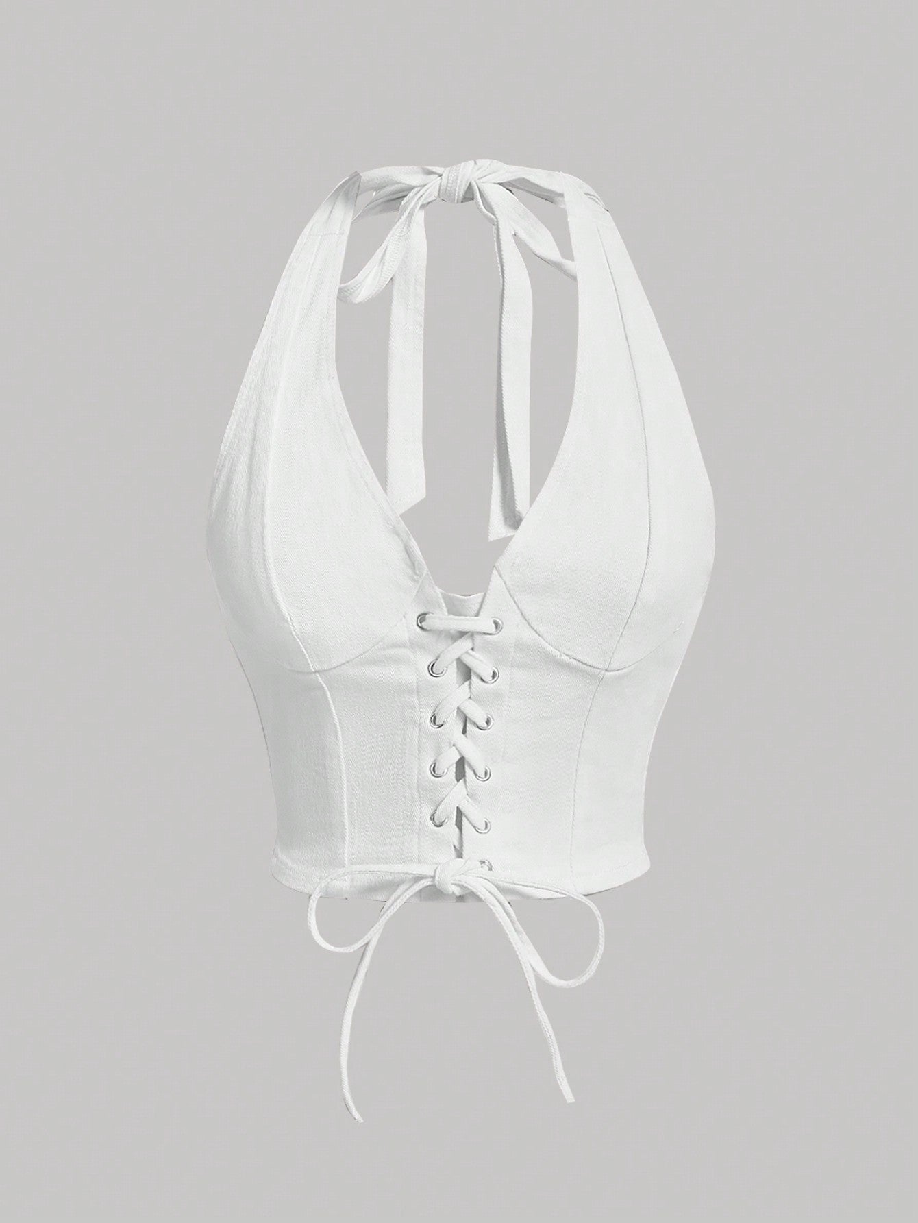 MOD Lace Up Front Halter Neck Denim Top