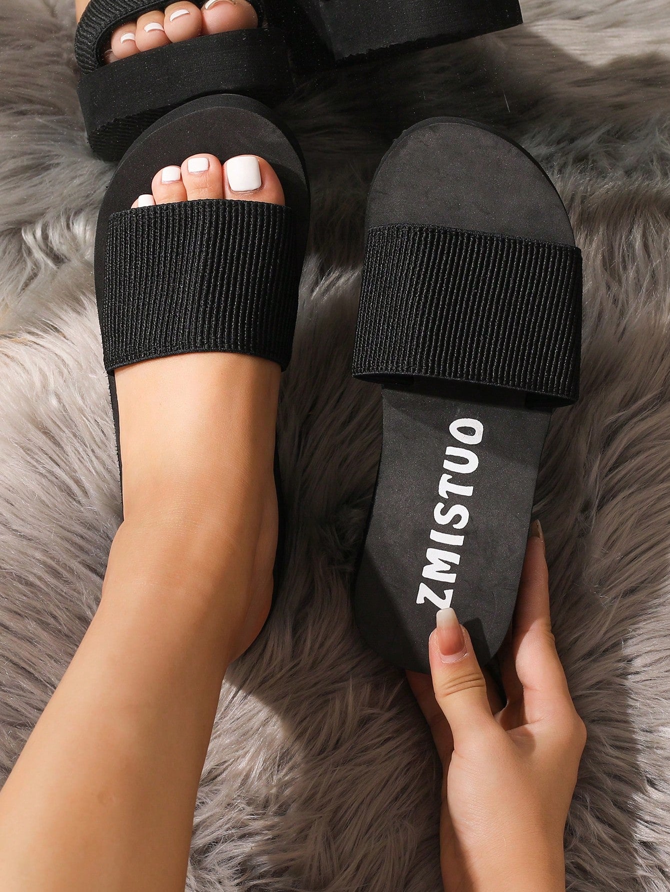 Women's Fashionable Minimalist Black High Heel Sandals With One-word Strap