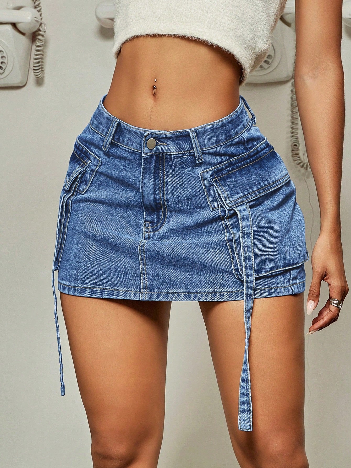 Flap Pocket Denim Skirt