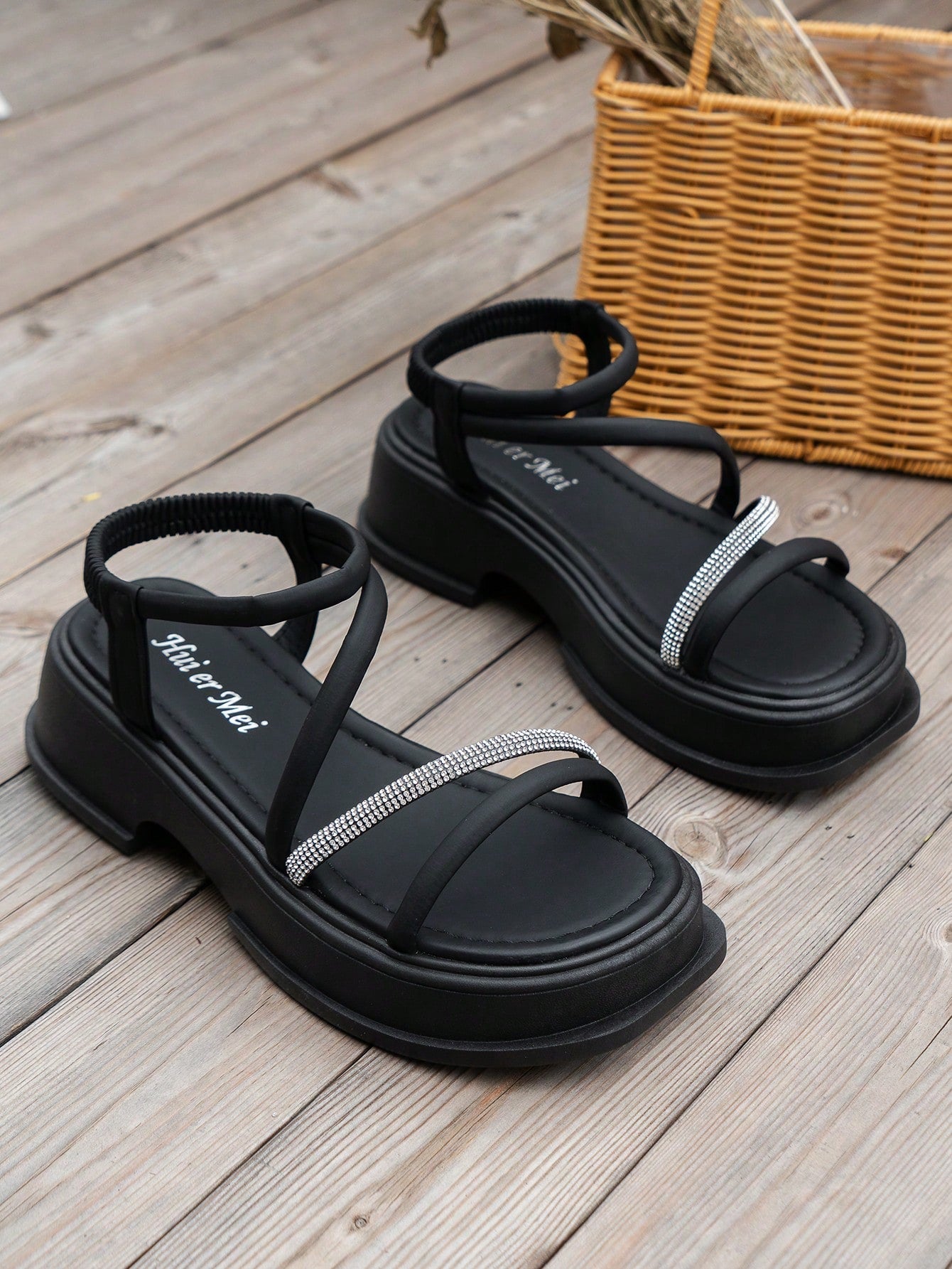 Elegant Slingback Wedge Sandals For Women, Ruched Detail Flatform Sandals