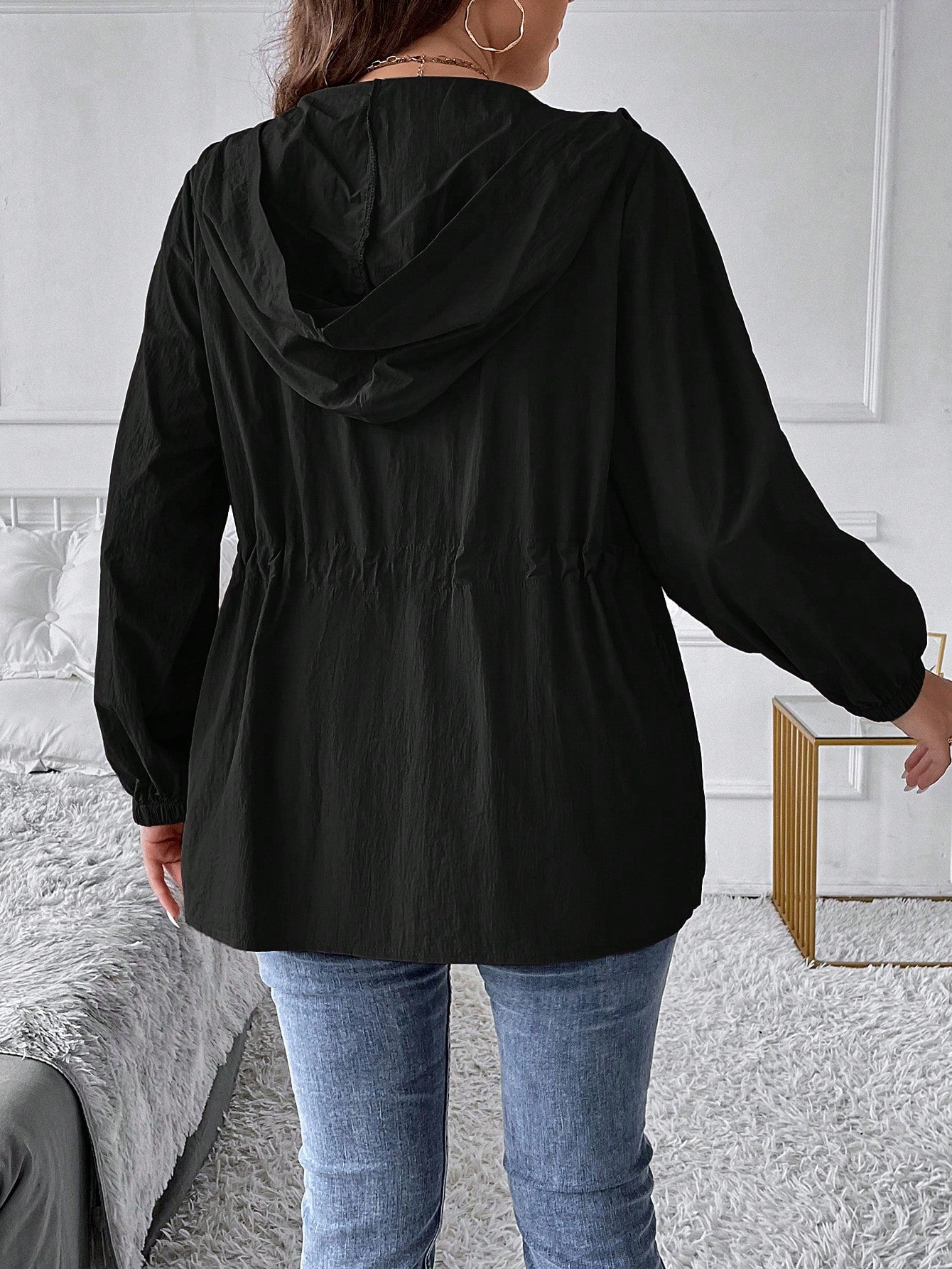 LUNE Plus Drawstring Waist Zip Up Hooded Coat