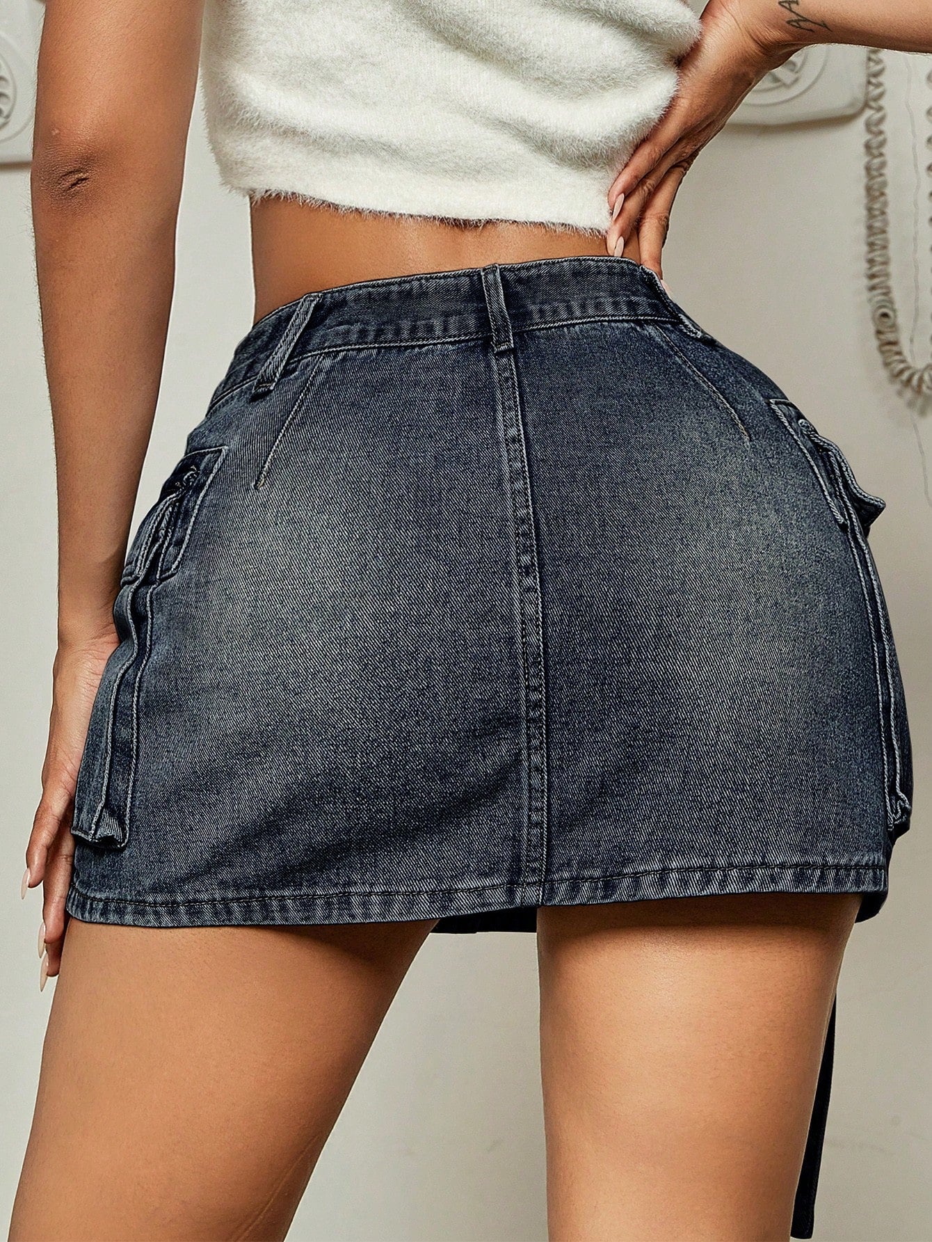 Flap Pocket Denim Skirt
