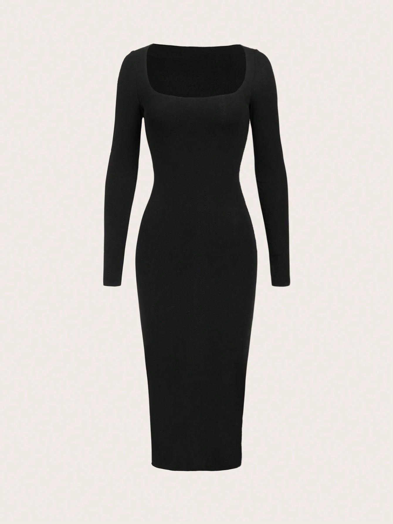 BASICS Square Neck Solid Bodycon Dress