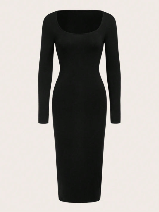 BASICS Square Neck Solid Bodycon Dress