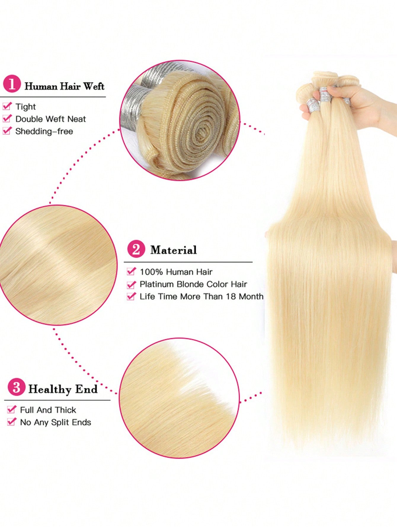 3pcs 613 Blonde Straight Bundles Virgin Human Hair Hair Extension Human Hair Bundles Extension Top Quality Cheap 8-30 Inch Blonde Color