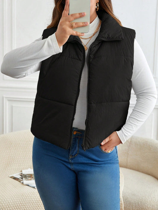 Frenchy Plus Zip Up Vest Puffer Coat