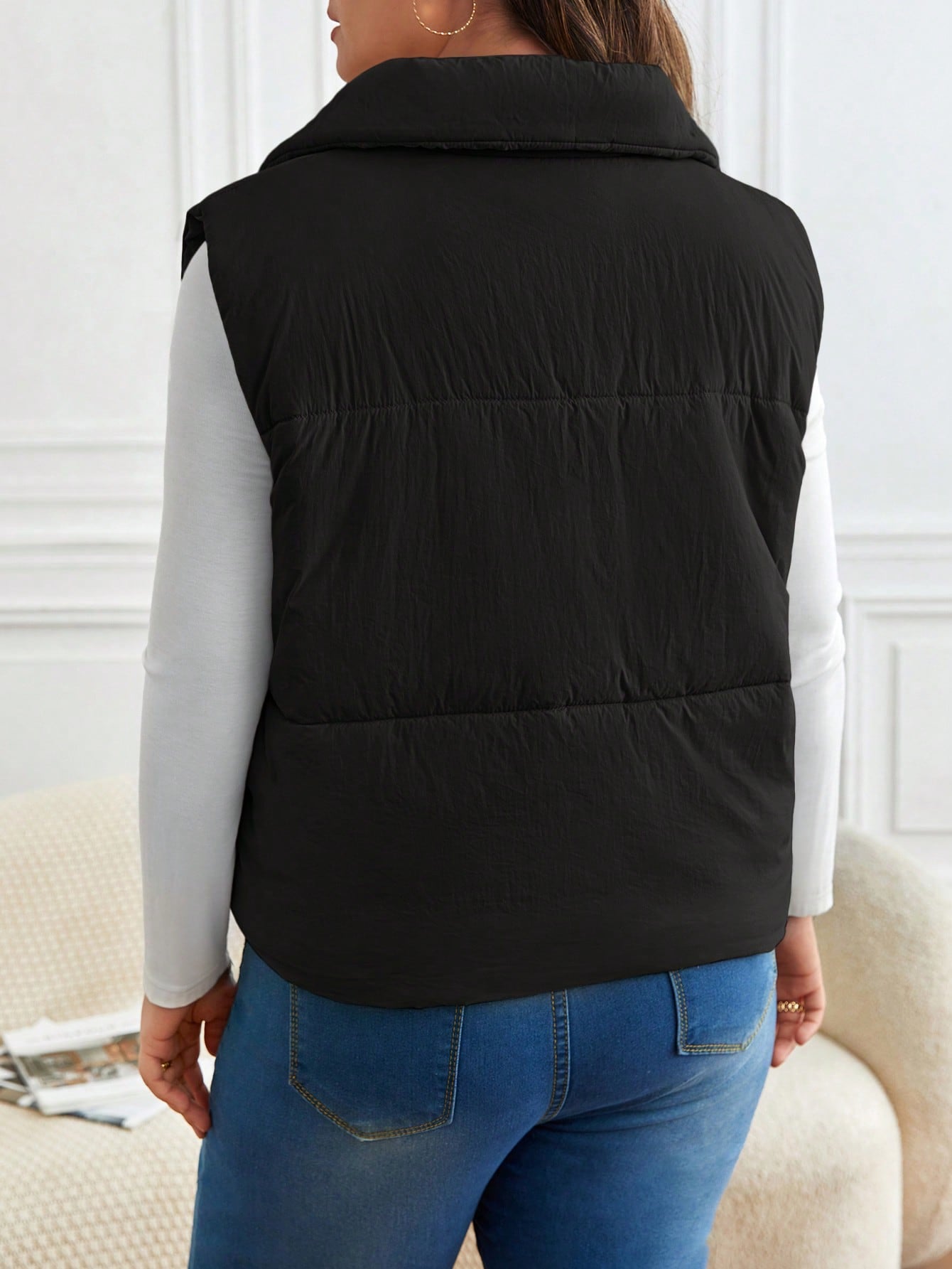 Frenchy Plus Zip Up Vest Puffer Coat