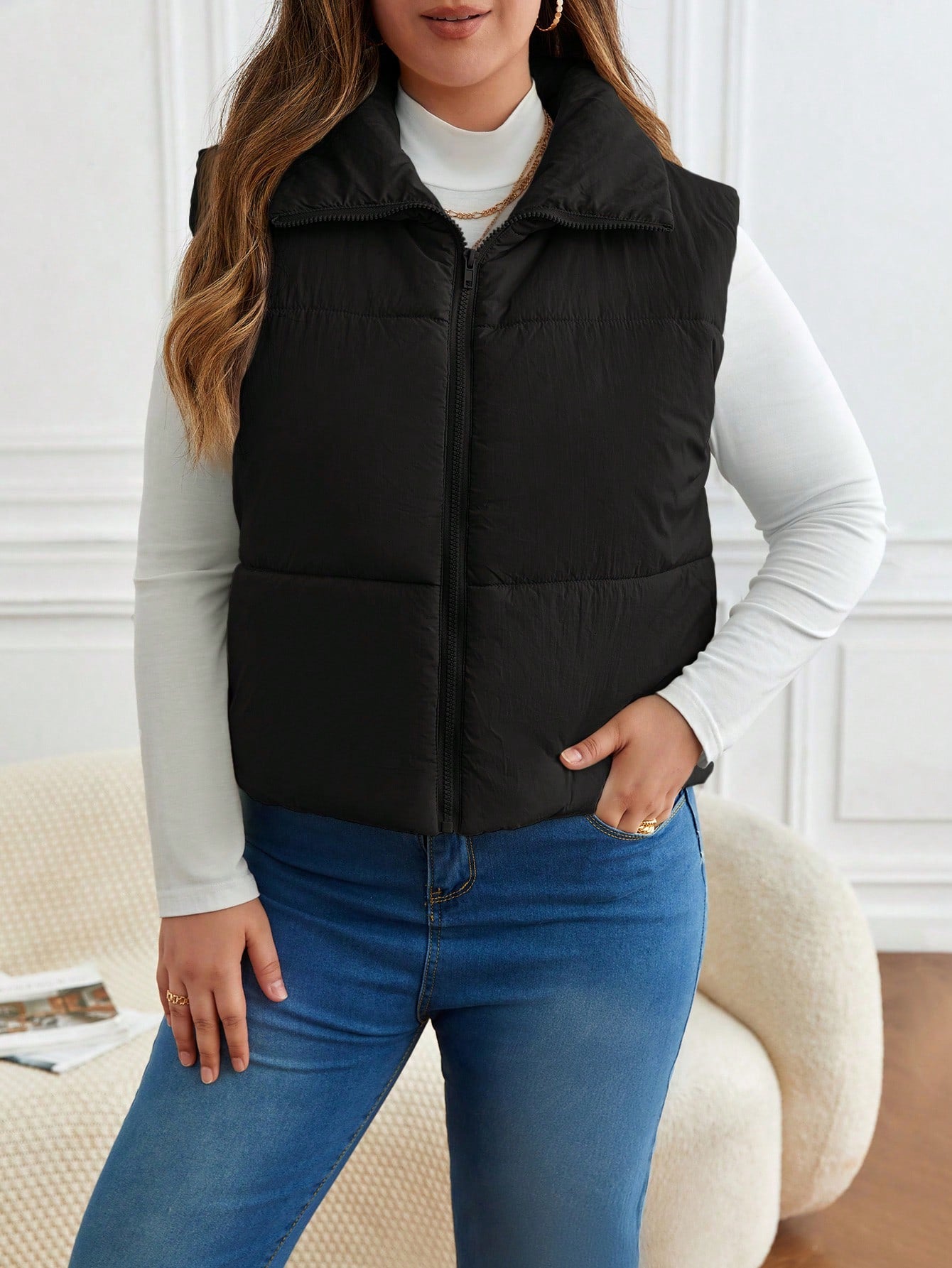 Frenchy Plus Zip Up Vest Puffer Coat