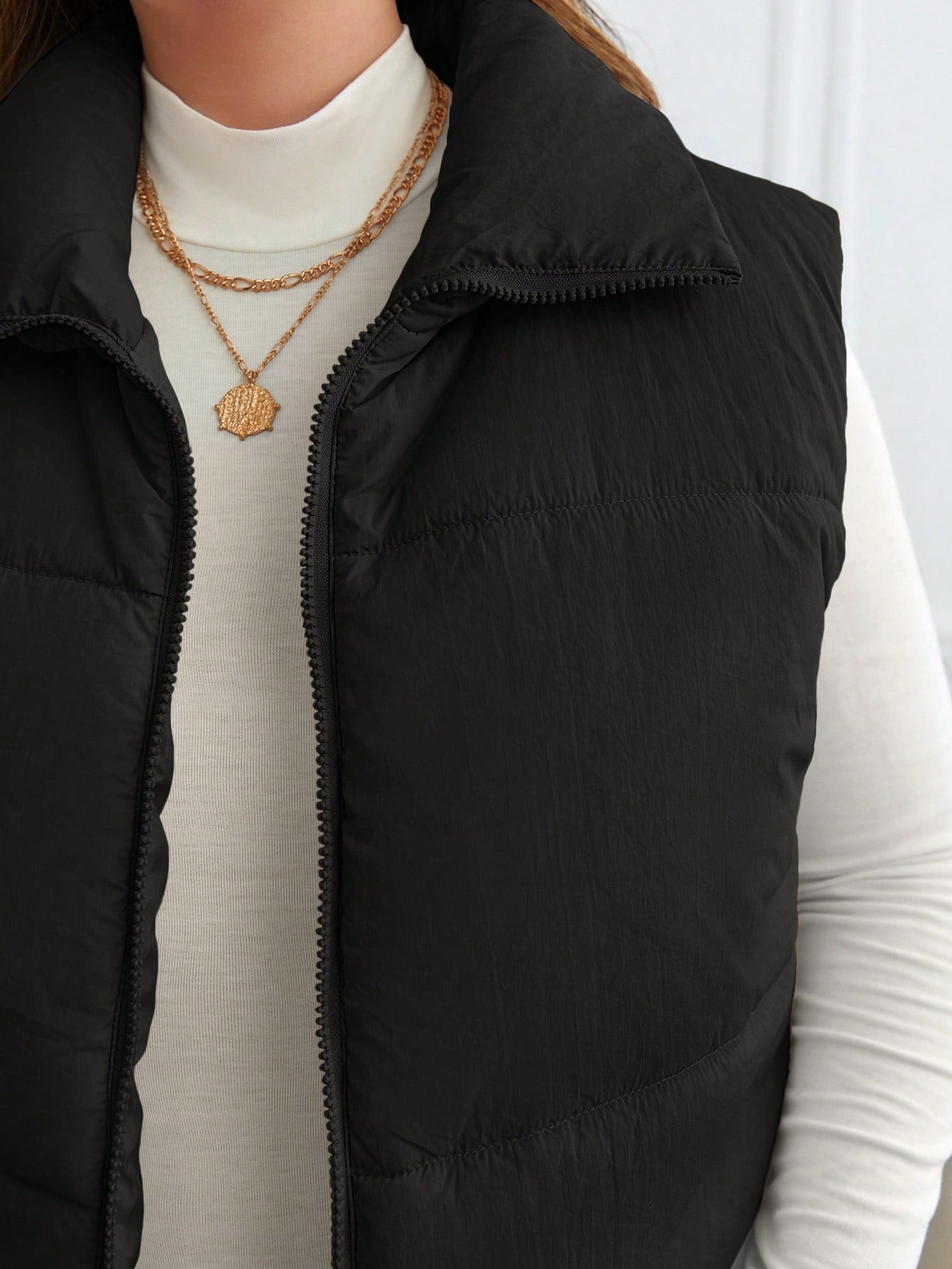 Frenchy Plus Zip Up Vest Puffer Coat