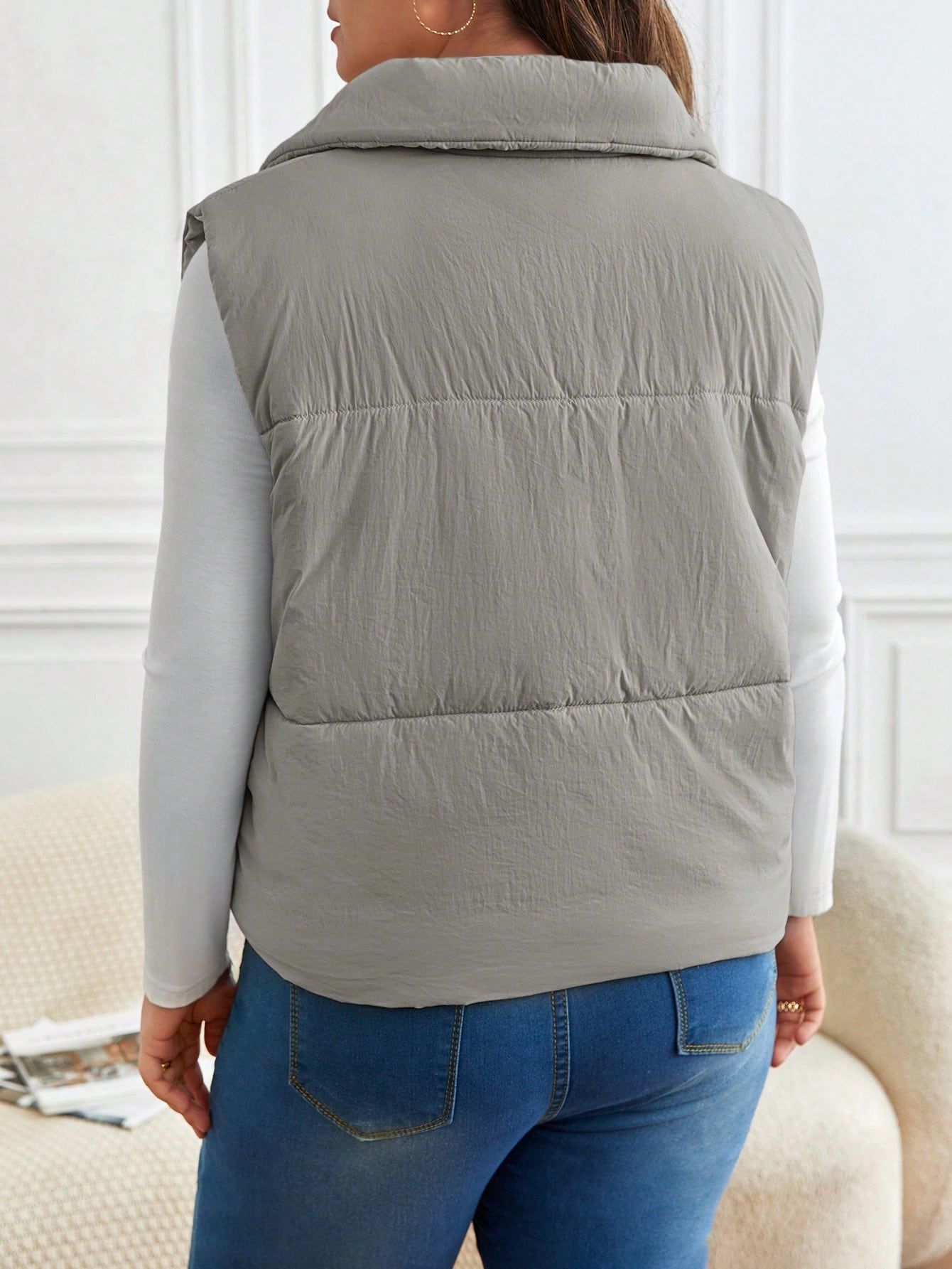Frenchy Plus Zip Up Vest Puffer Coat