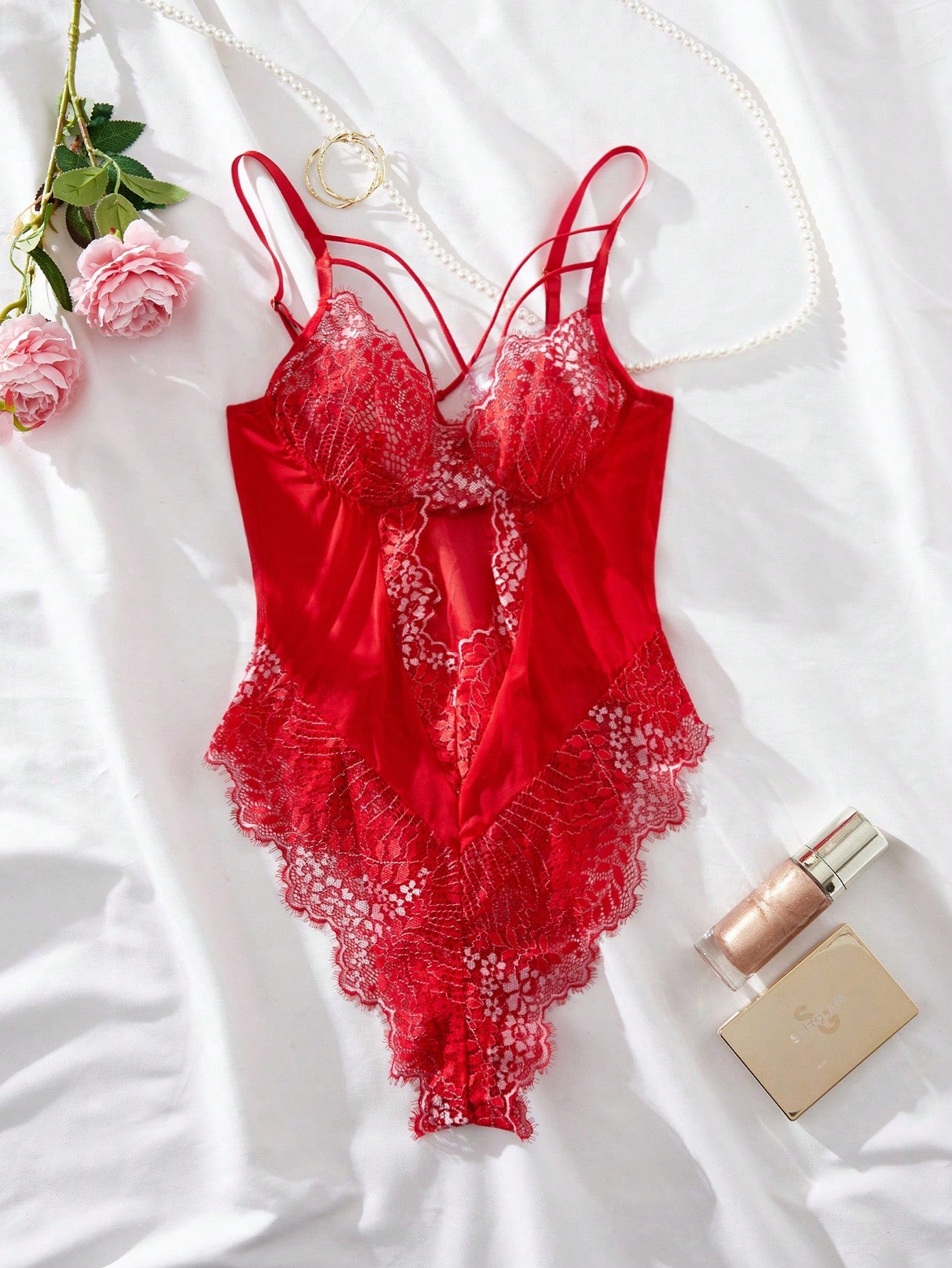 Contrast Lace Harness Underwire Teddy Bodysuit