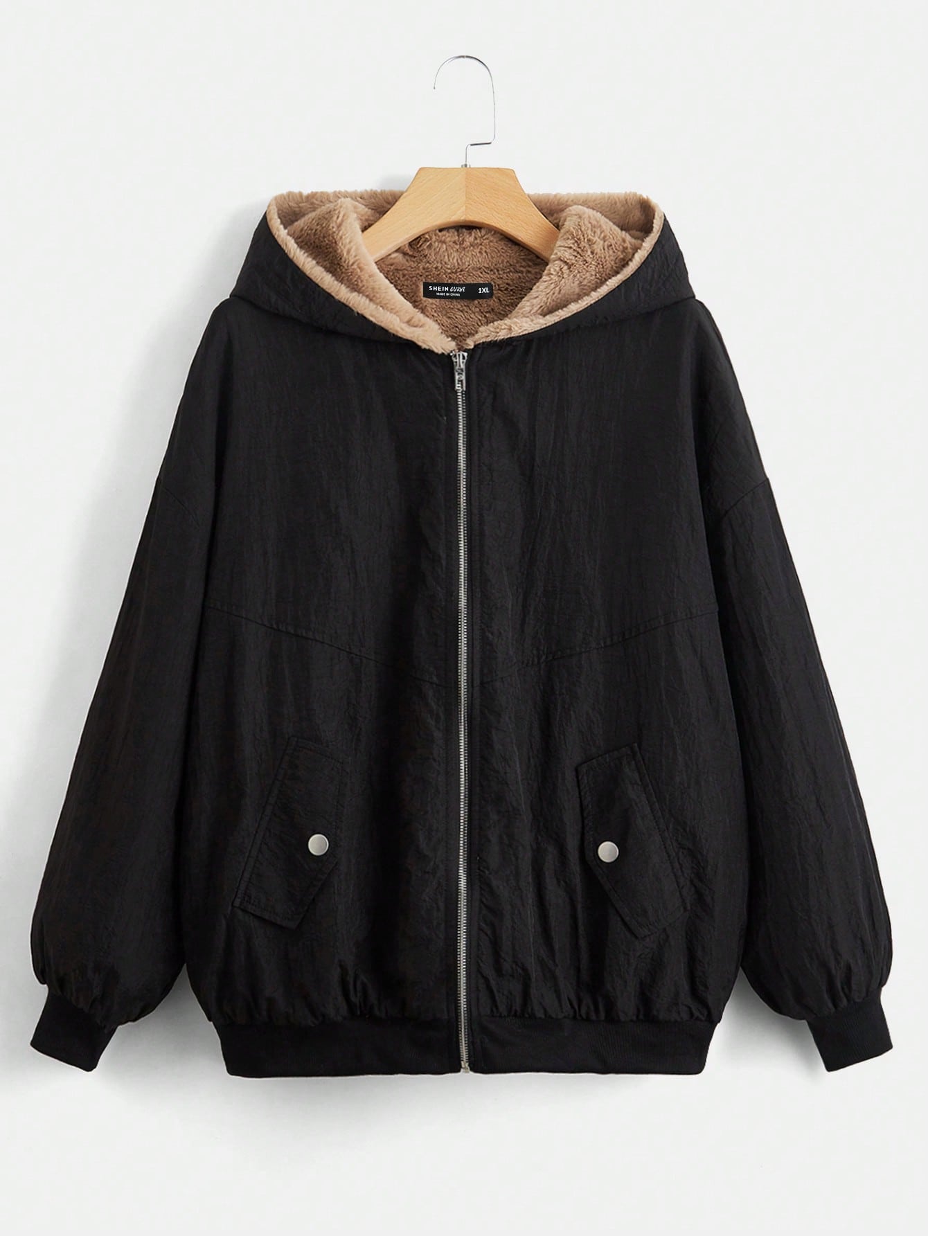 EZwear Plus Drop Shoulder Teddy Lined Hooded Jacket