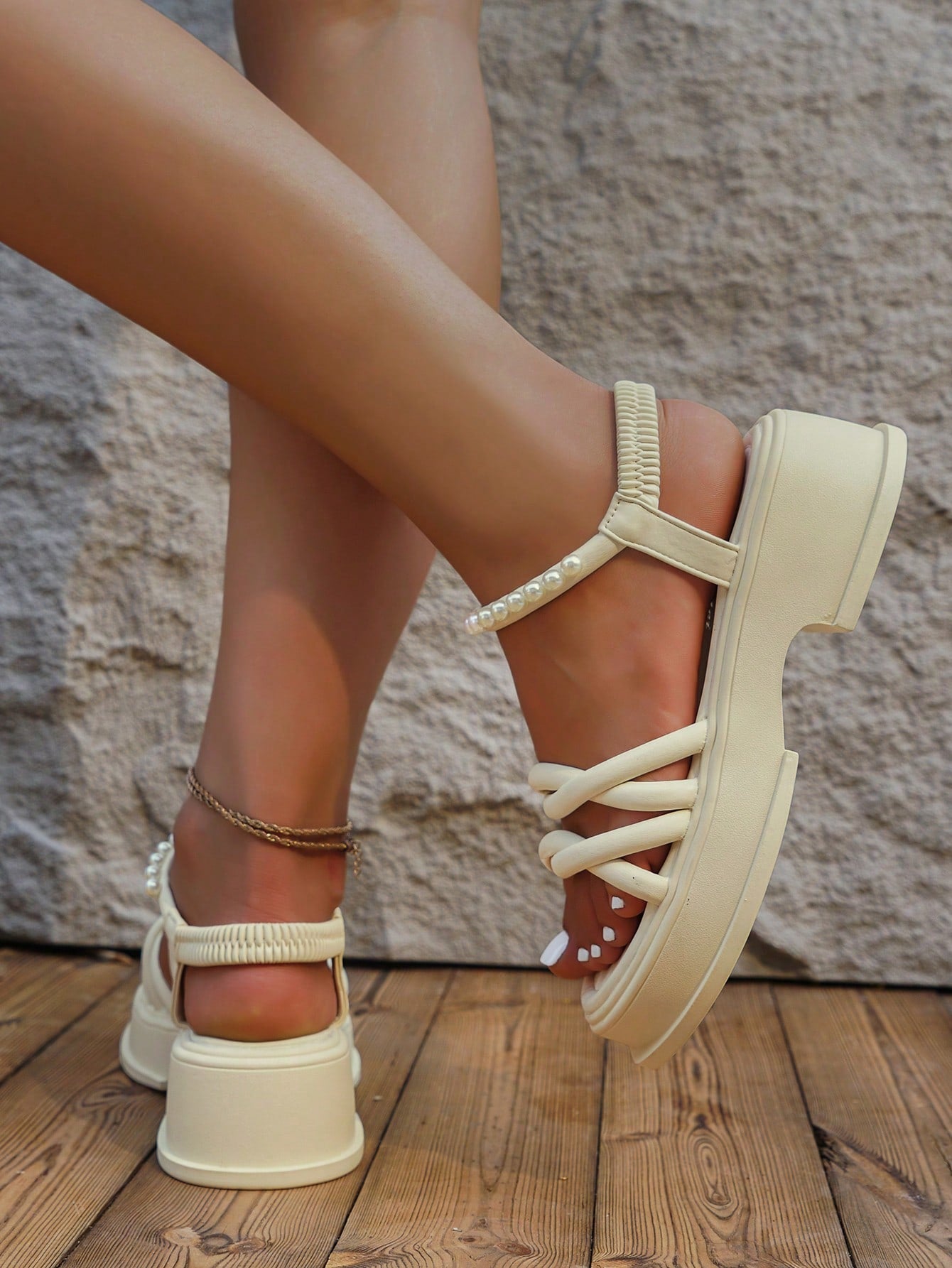 Elegant Slingback Wedge Sandals For Women, Ruched Detail Flatform Sandals