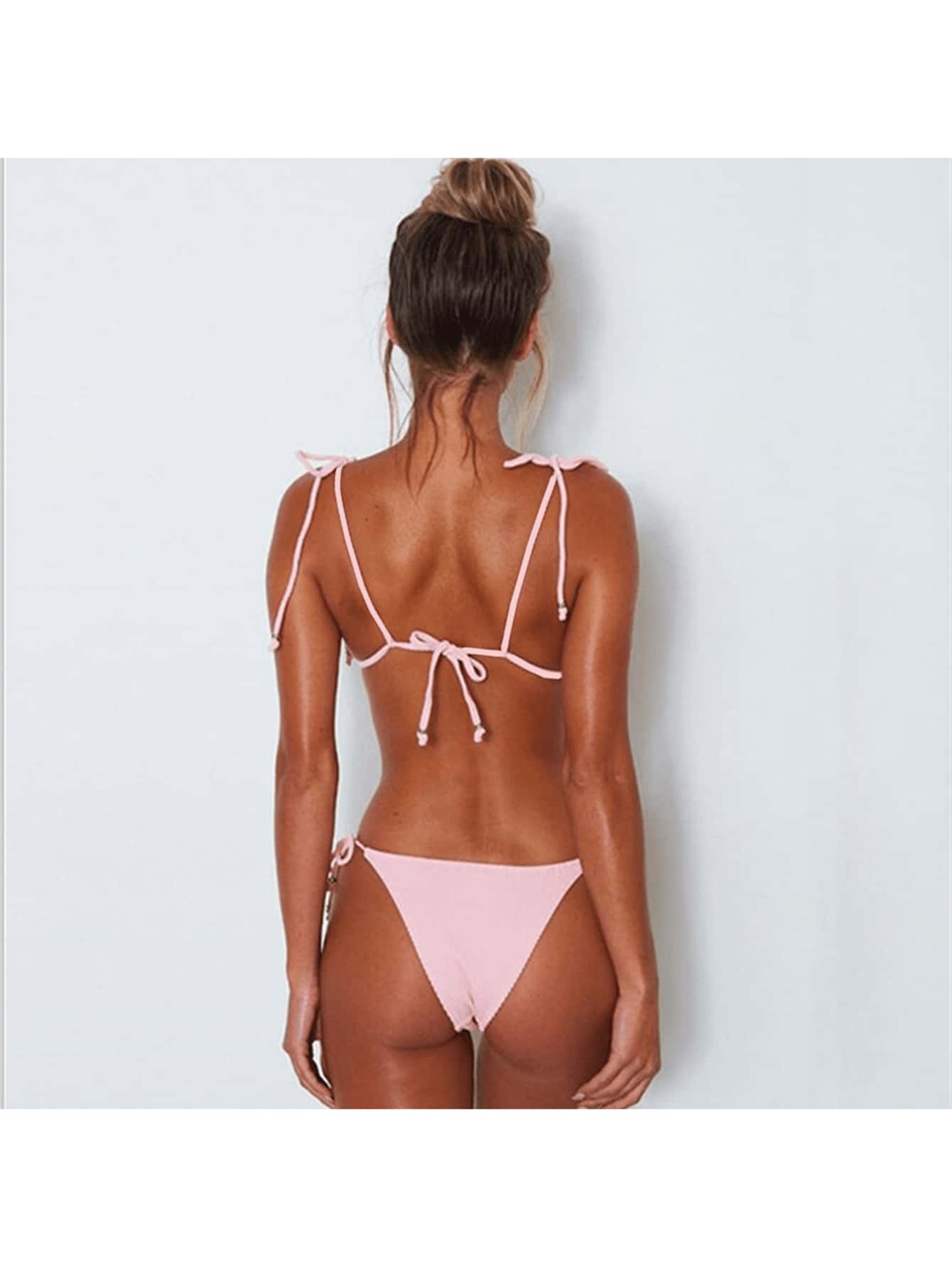 2023 new cross-border European and American sexy bikini swimsuit plain color ladies swimsuit