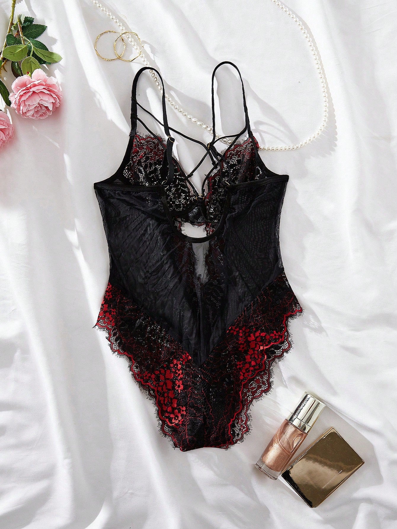 Contrast Lace Harness Underwire Teddy Bodysuit