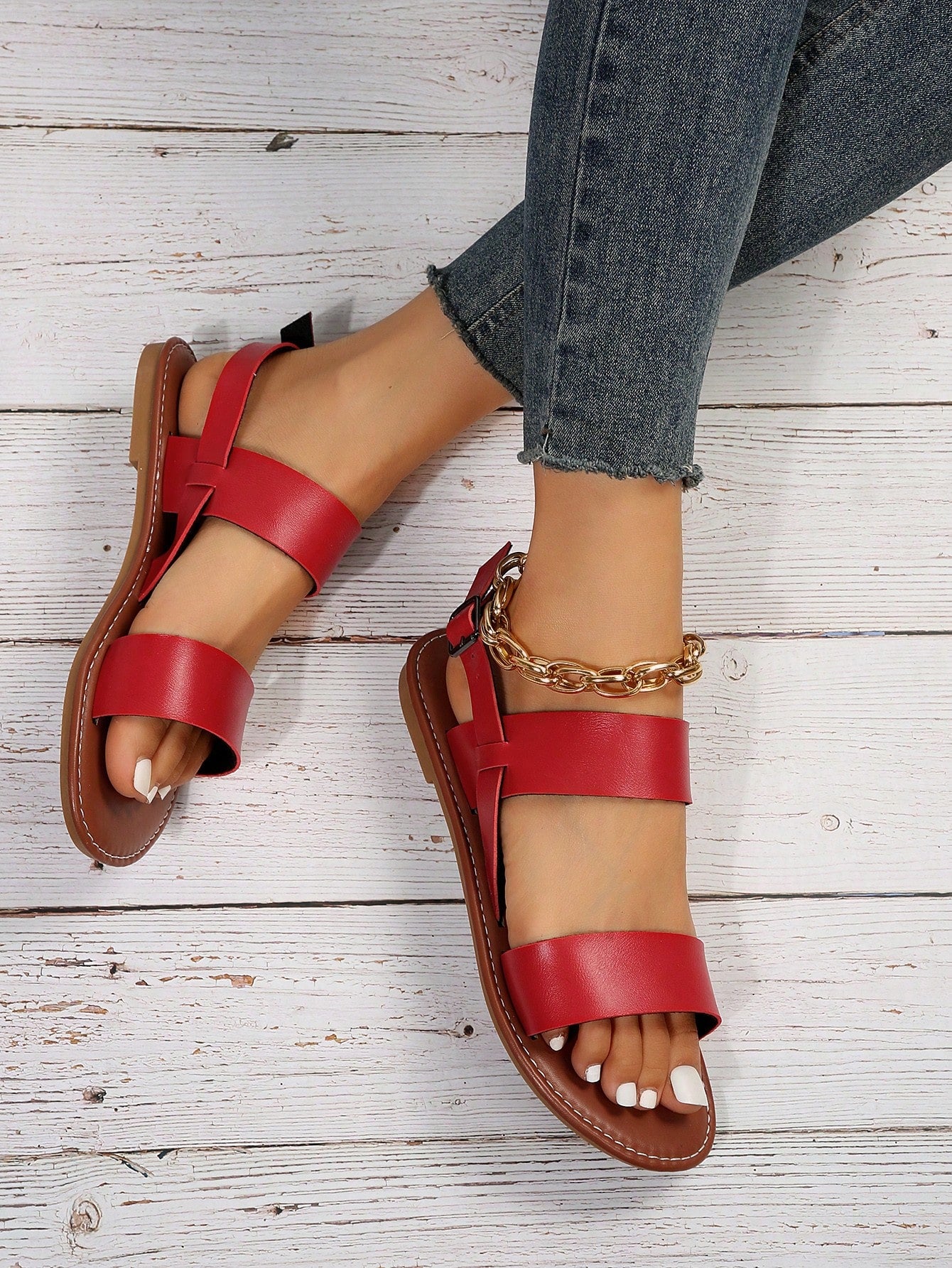 Women Minimalist Flat Sandals, Elegant Brown Slingback Sandals