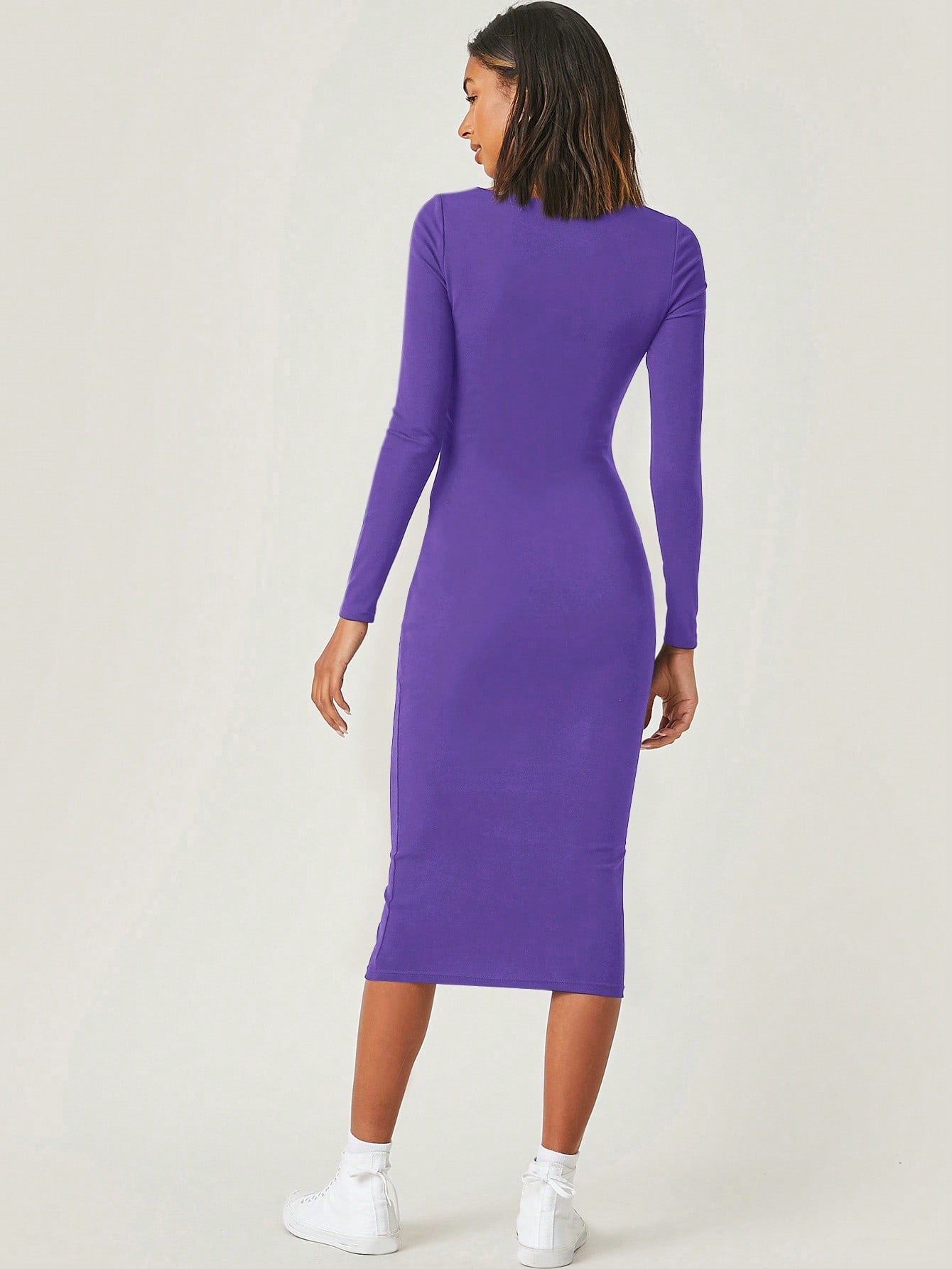 BASICS Square Neck Solid Bodycon Dress