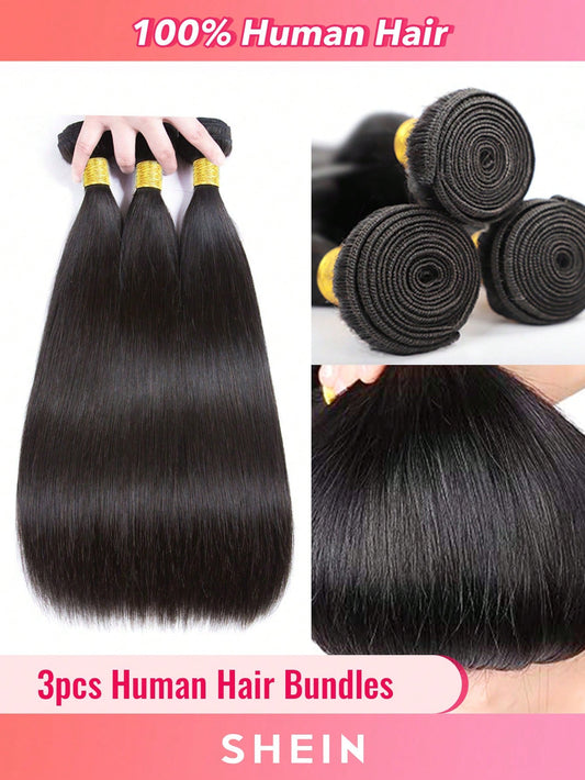 3pcs Straight Bundles Human Hair 100% Unprocessed Virgin Human Hair Long Bundles Straight Hair Extensions Natural Black Color Bundles for Women