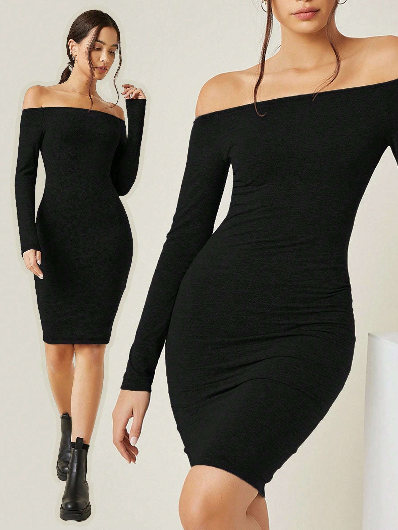 BASICS Solid Off Shoulder Bodycon Dress