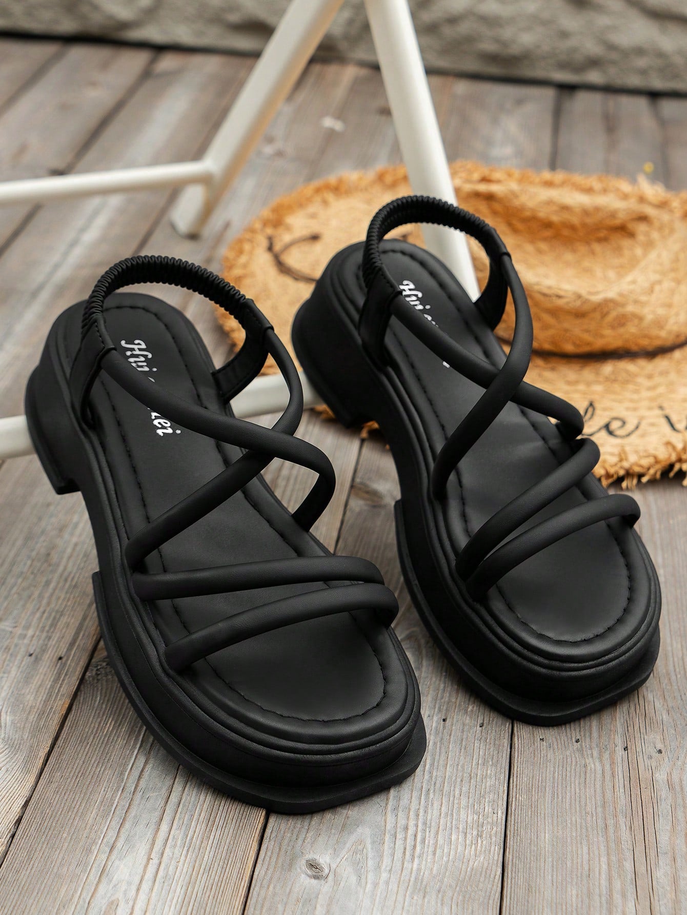 Elegant Slingback Wedge Sandals For Women, Ruched Detail Flatform Sandals