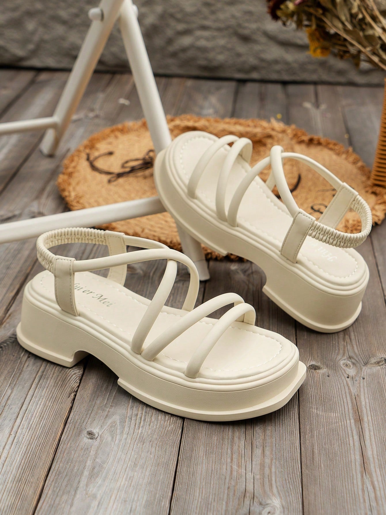 Elegant Slingback Wedge Sandals For Women, Ruched Detail Flatform Sandals