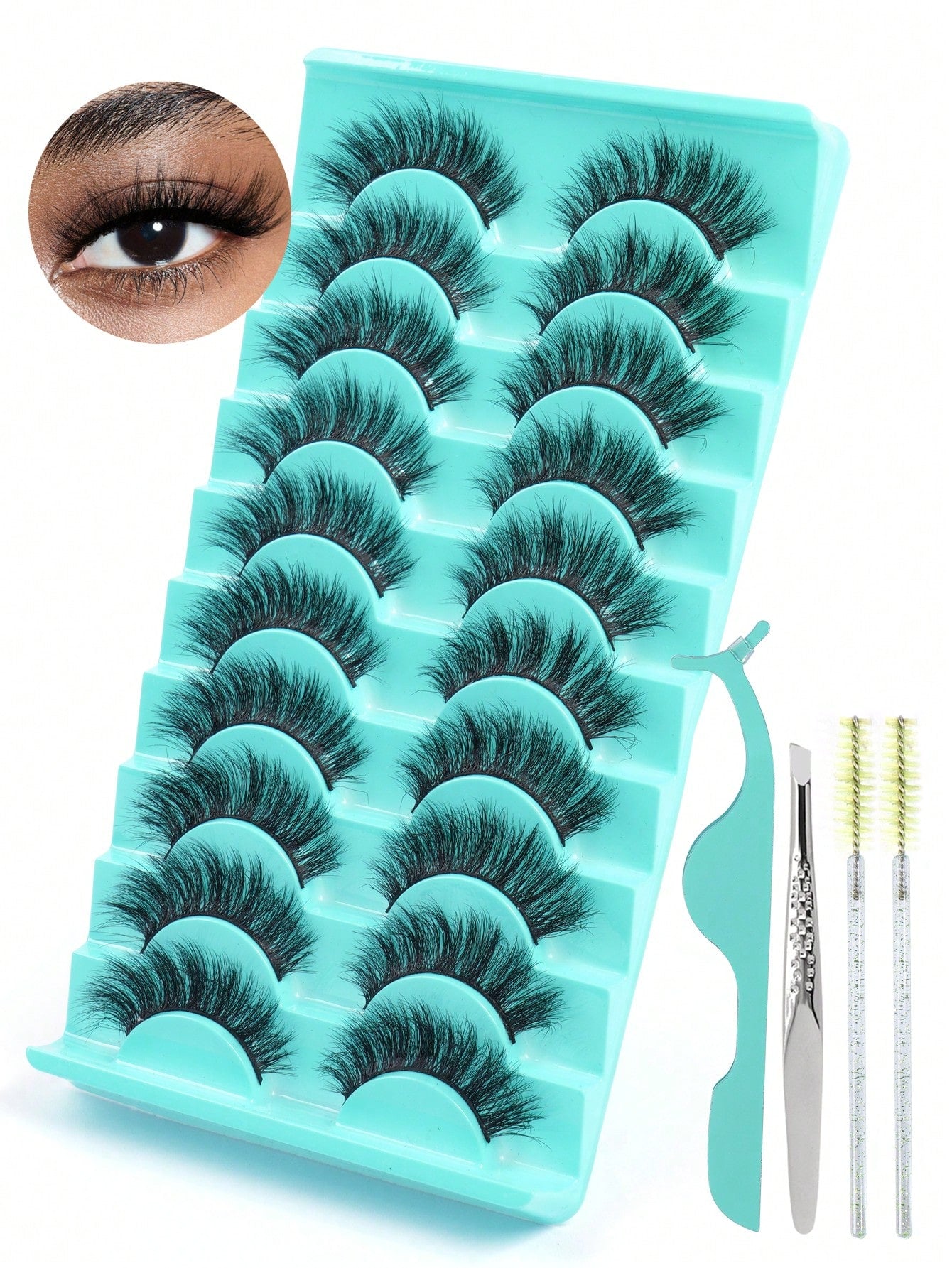 10pairs Natural False Eyelashes & 4pcs Tool Set