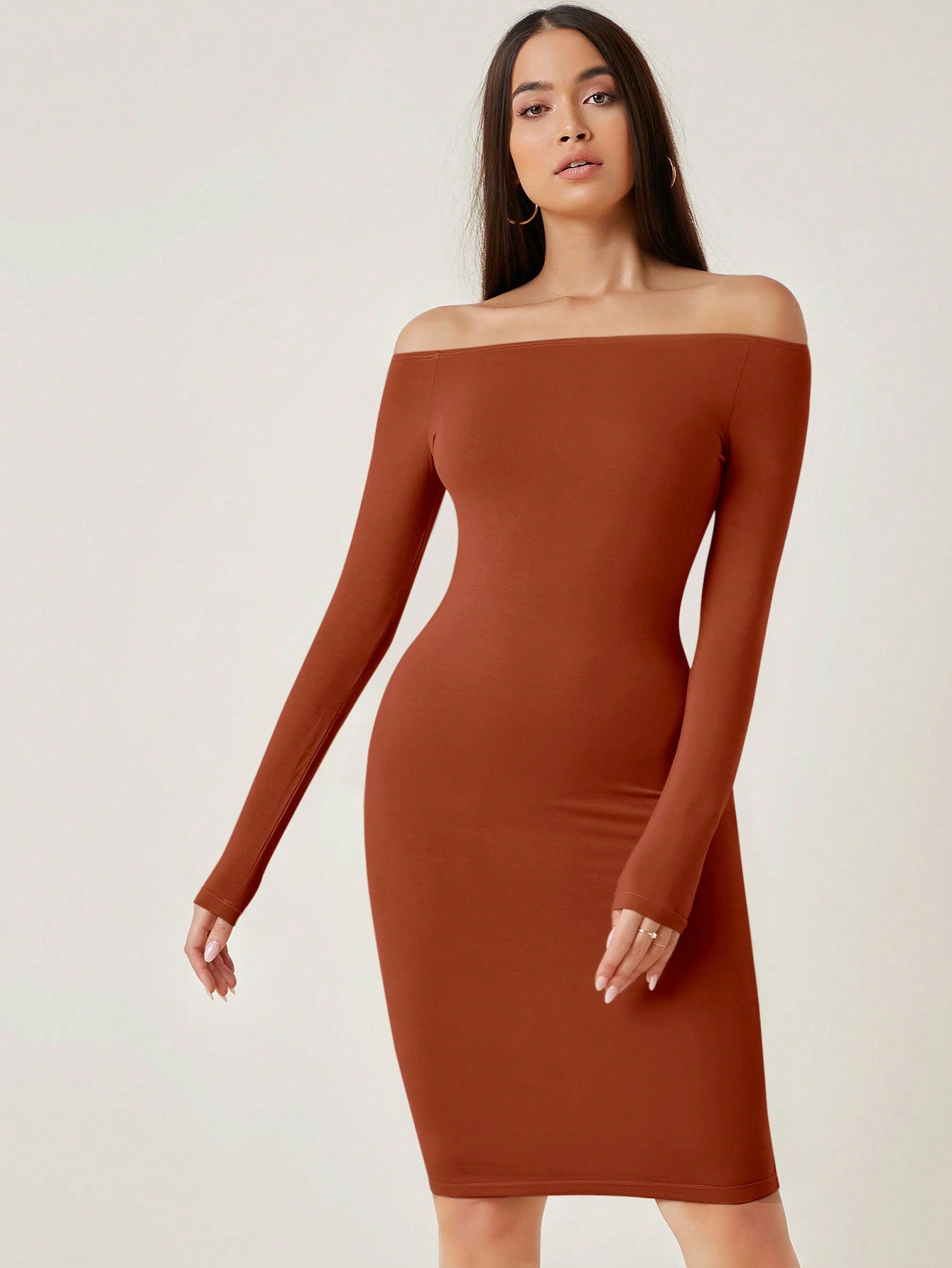 BASICS Solid Off Shoulder Bodycon Dress