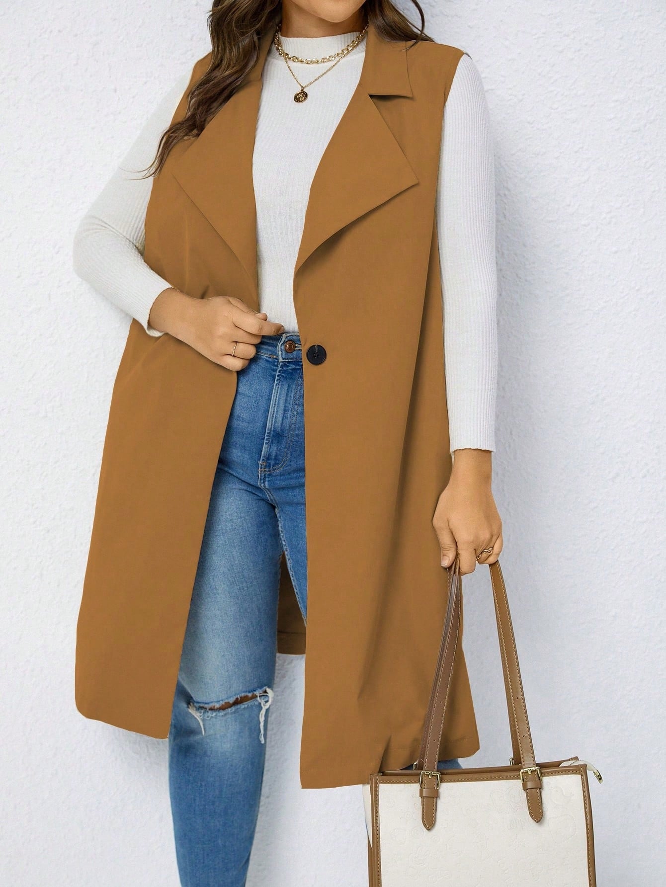 LUNE Plus Lapel Neck Single Button Vest Coat