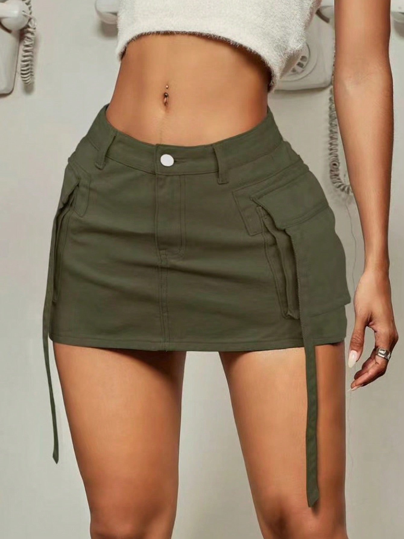 Flap Pocket Denim Skirt