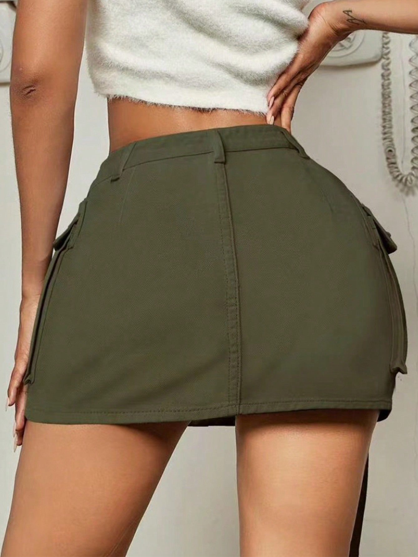 Flap Pocket Denim Skirt