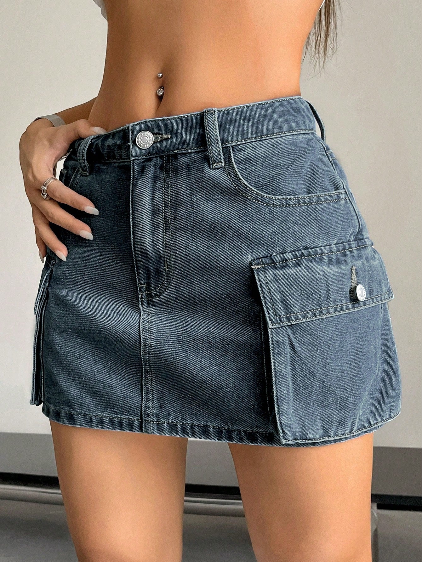 EZwear Flap Pocket Denim Skirt