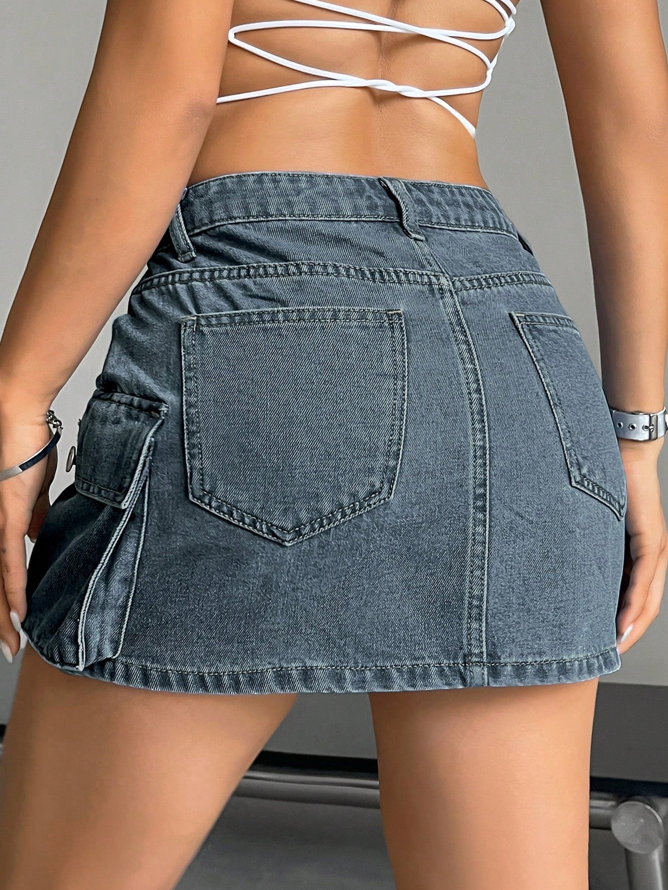 EZwear Flap Pocket Denim Skirt