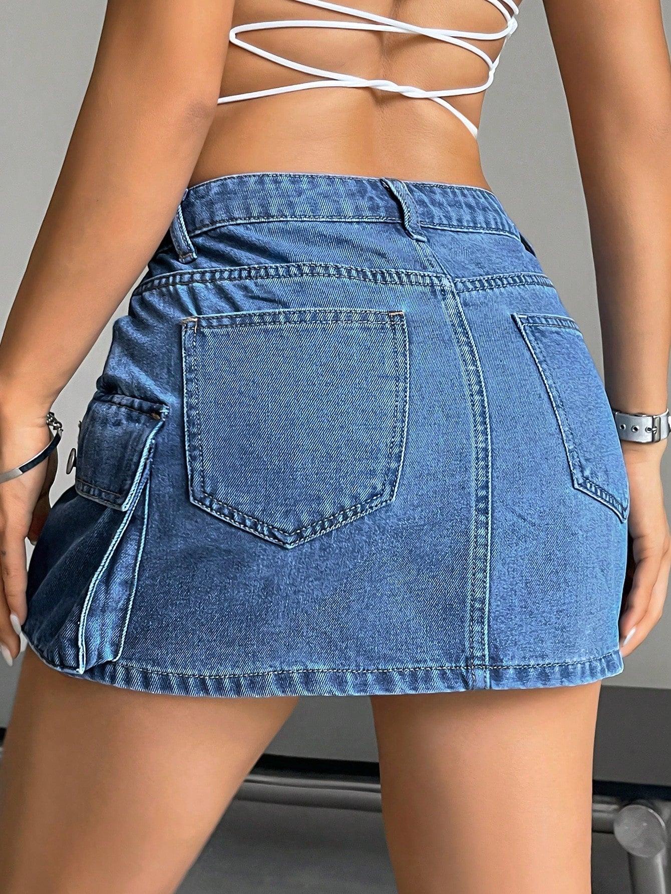 EZwear Flap Pocket Denim Skirt