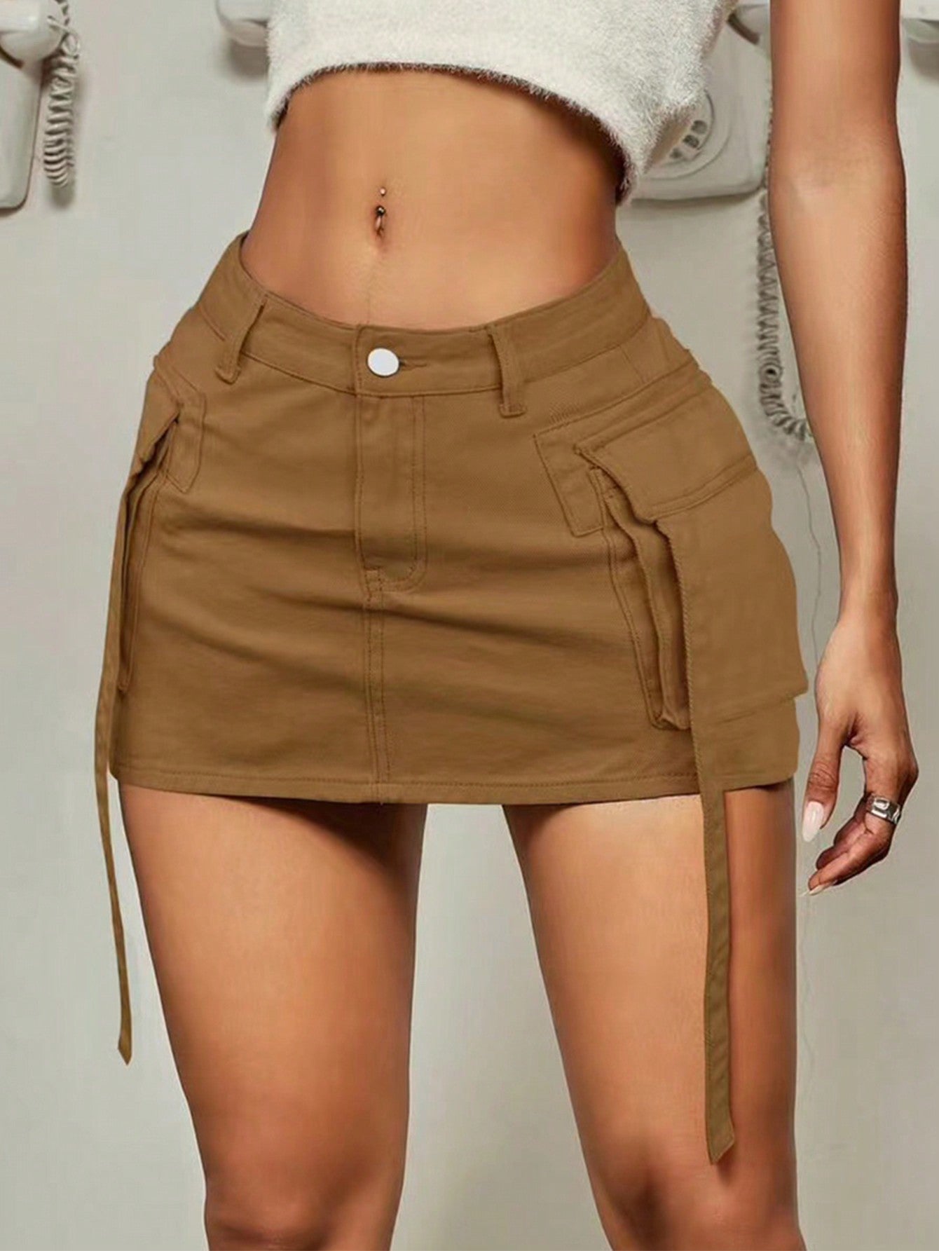 Flap Pocket Denim Skirt