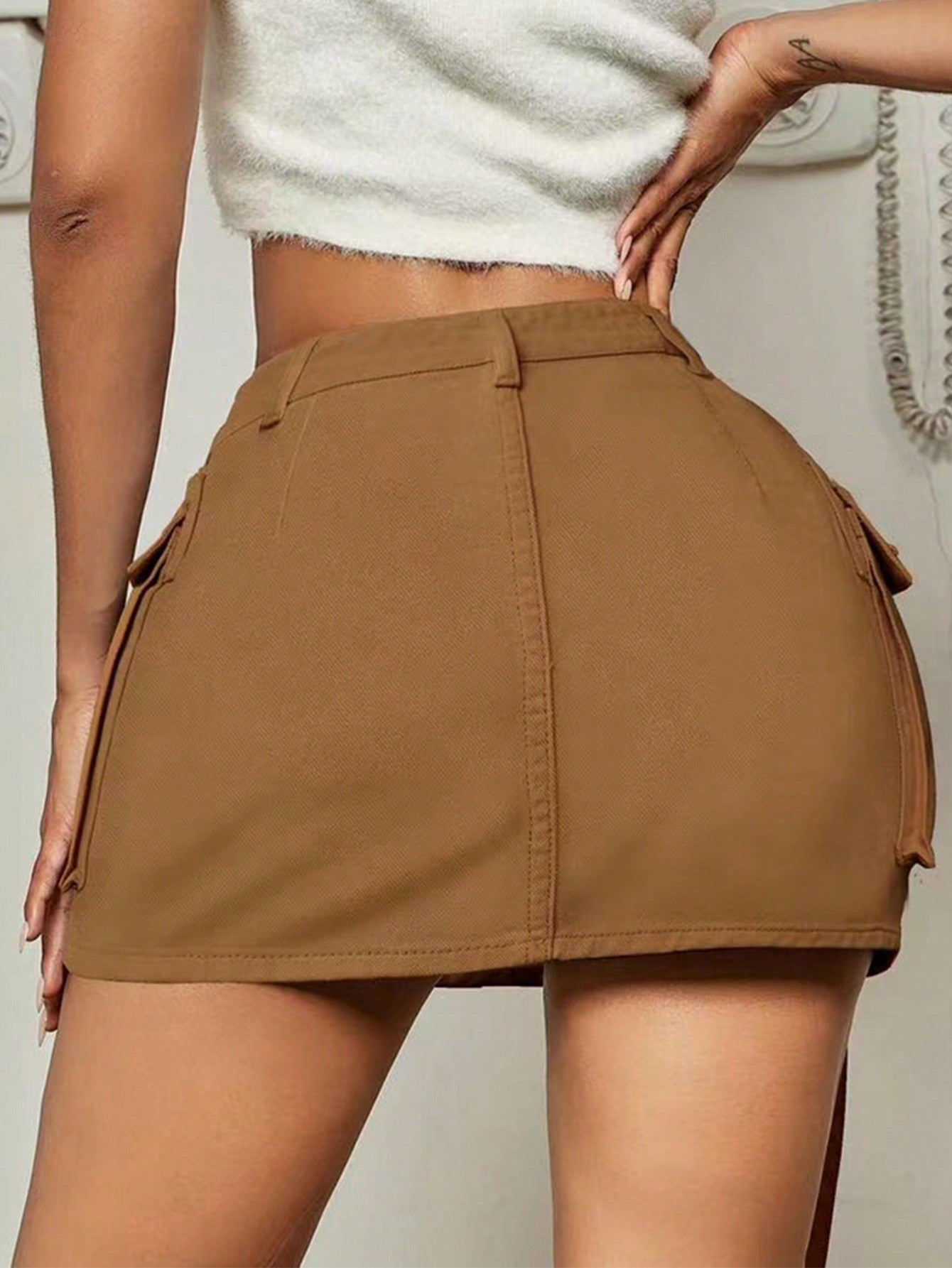 Flap Pocket Denim Skirt