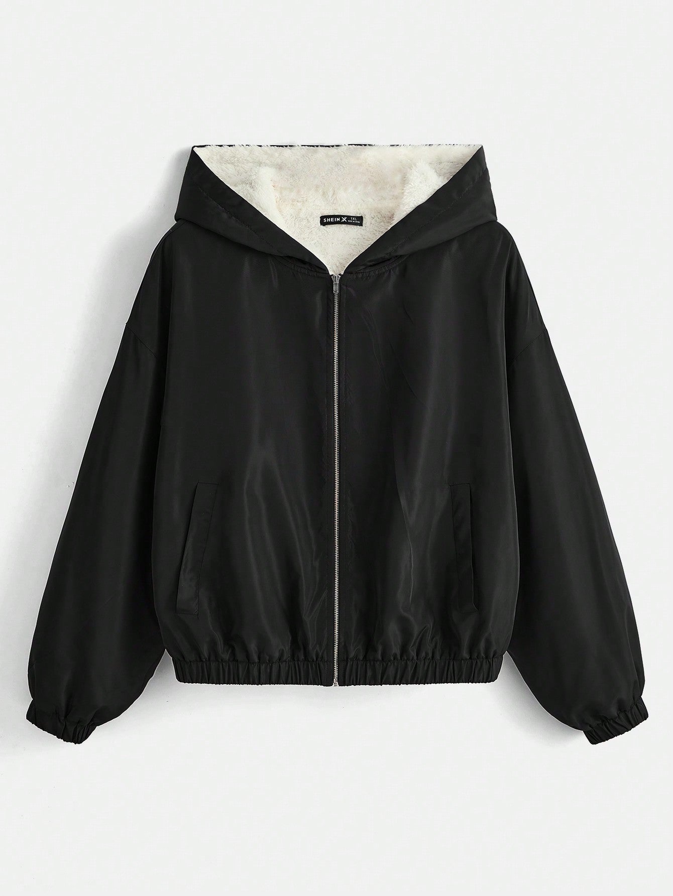 EZwear Plus Drop Shoulder Teddy Lined Hooded Jacket
