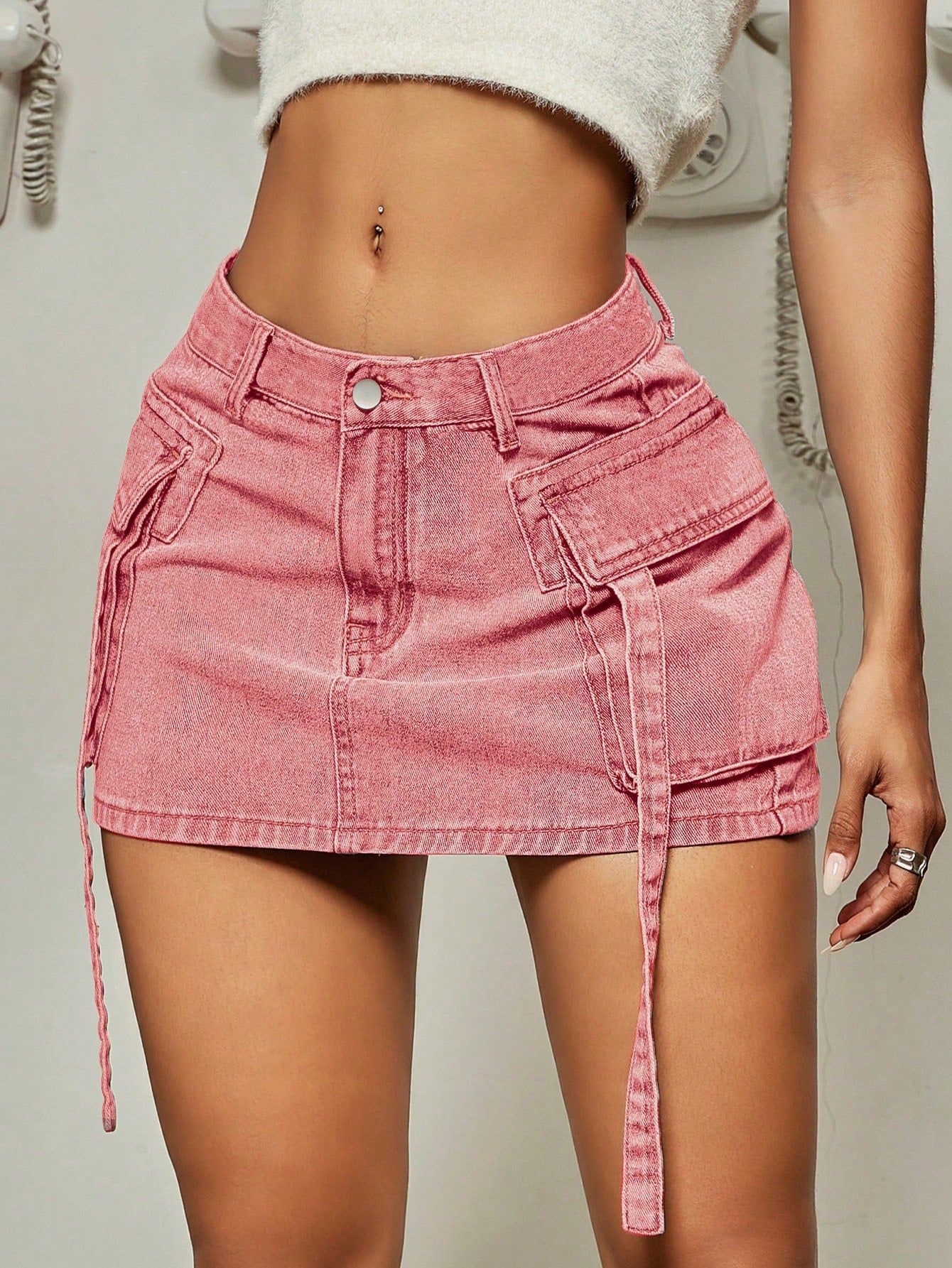 Flap Pocket Denim Skirt