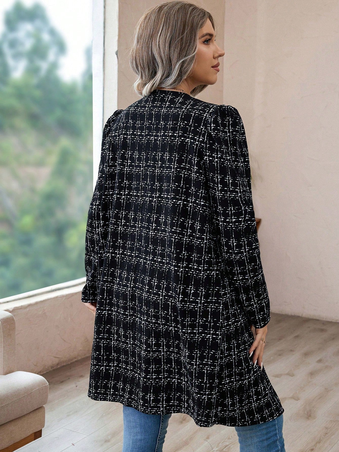 Clasi Plus Plaid Print Open Front Coat