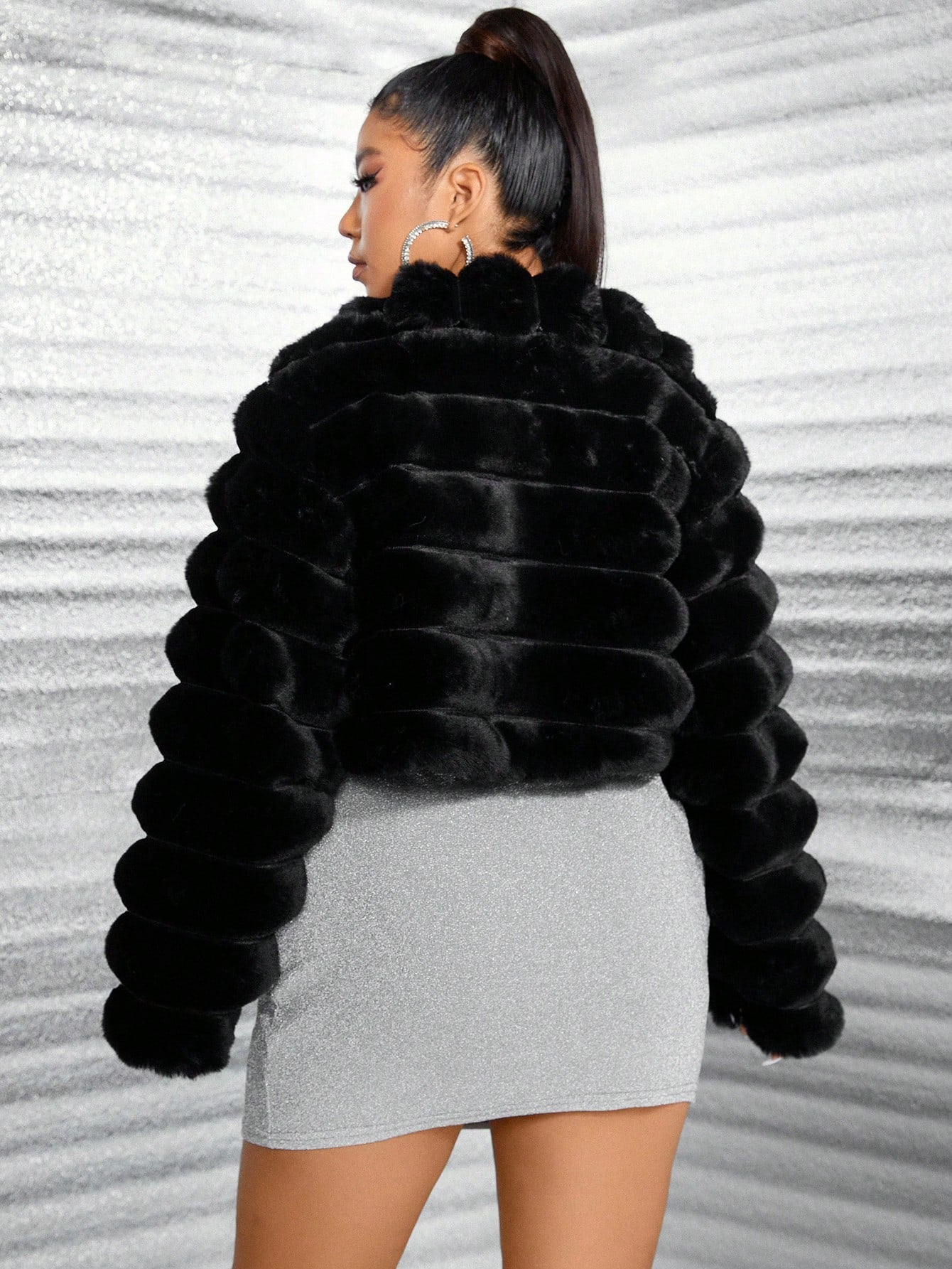 SXY Plus Solid Open Front Fuzzy Coat