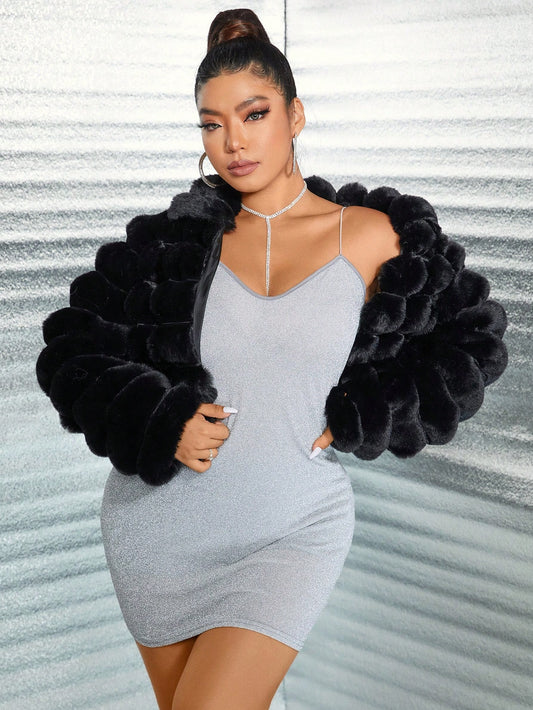 SXY Plus Solid Open Front Fuzzy Coat